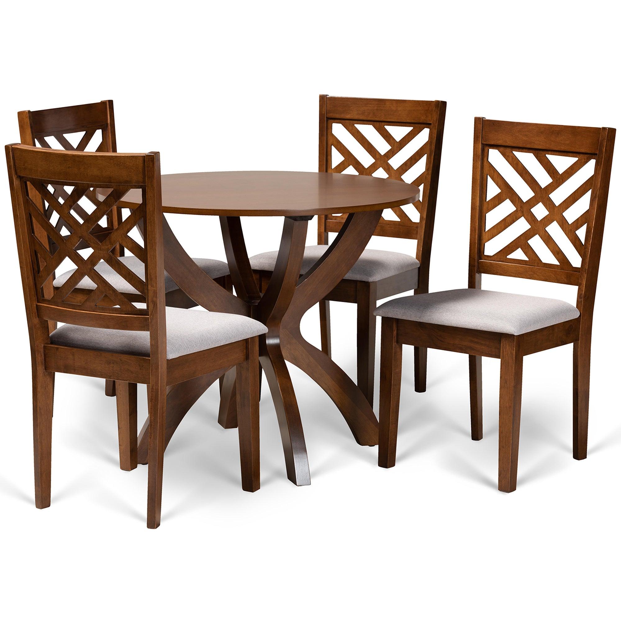 Edona Modern and Contemporary Fabric Upholstered and Finished Wood 5-Piece Dining Set