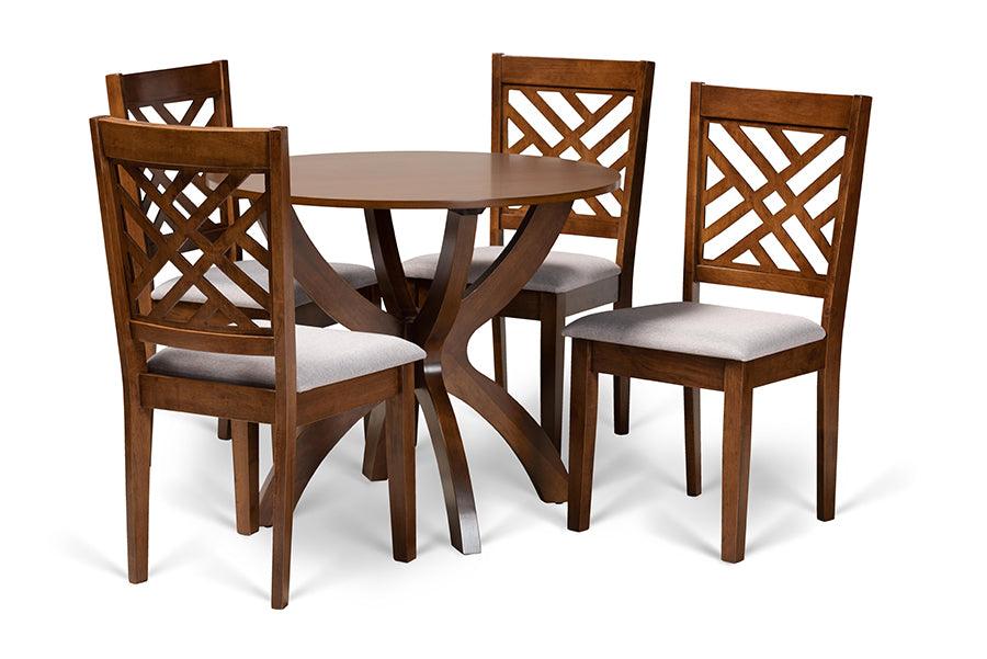Edona Modern and Contemporary Fabric Upholstered and Finished Wood 5-Piece Dining Set