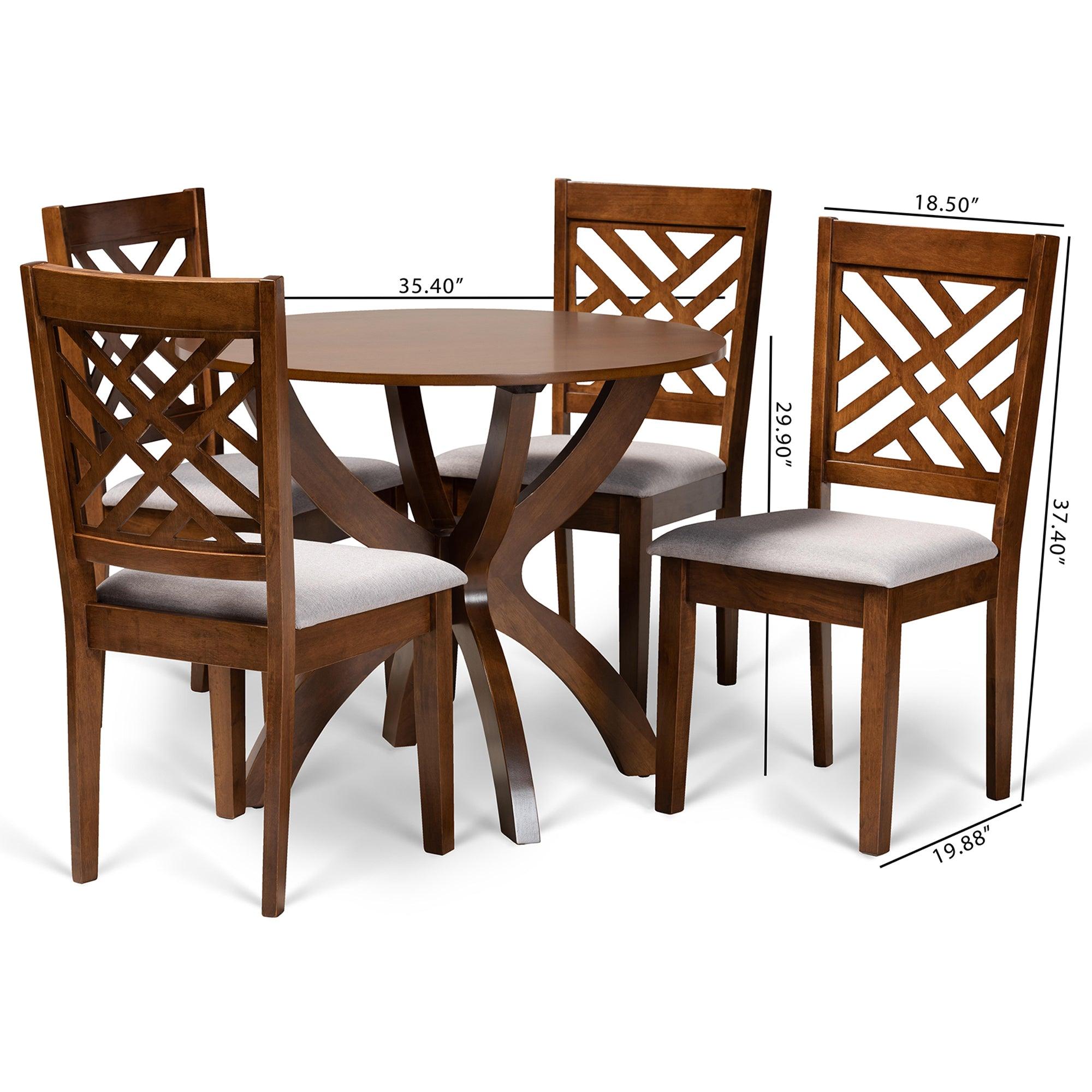 Edona Modern and Contemporary Fabric Upholstered and Finished Wood 5-Piece Dining Set