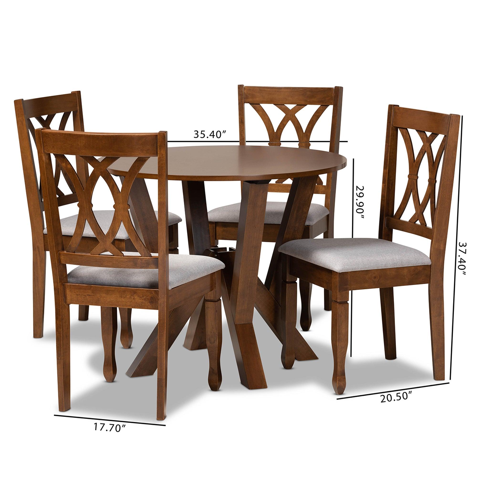 Irene Modern and Contemporary Fabric Upholstered and Finished Wood 5-Piece Dining Set