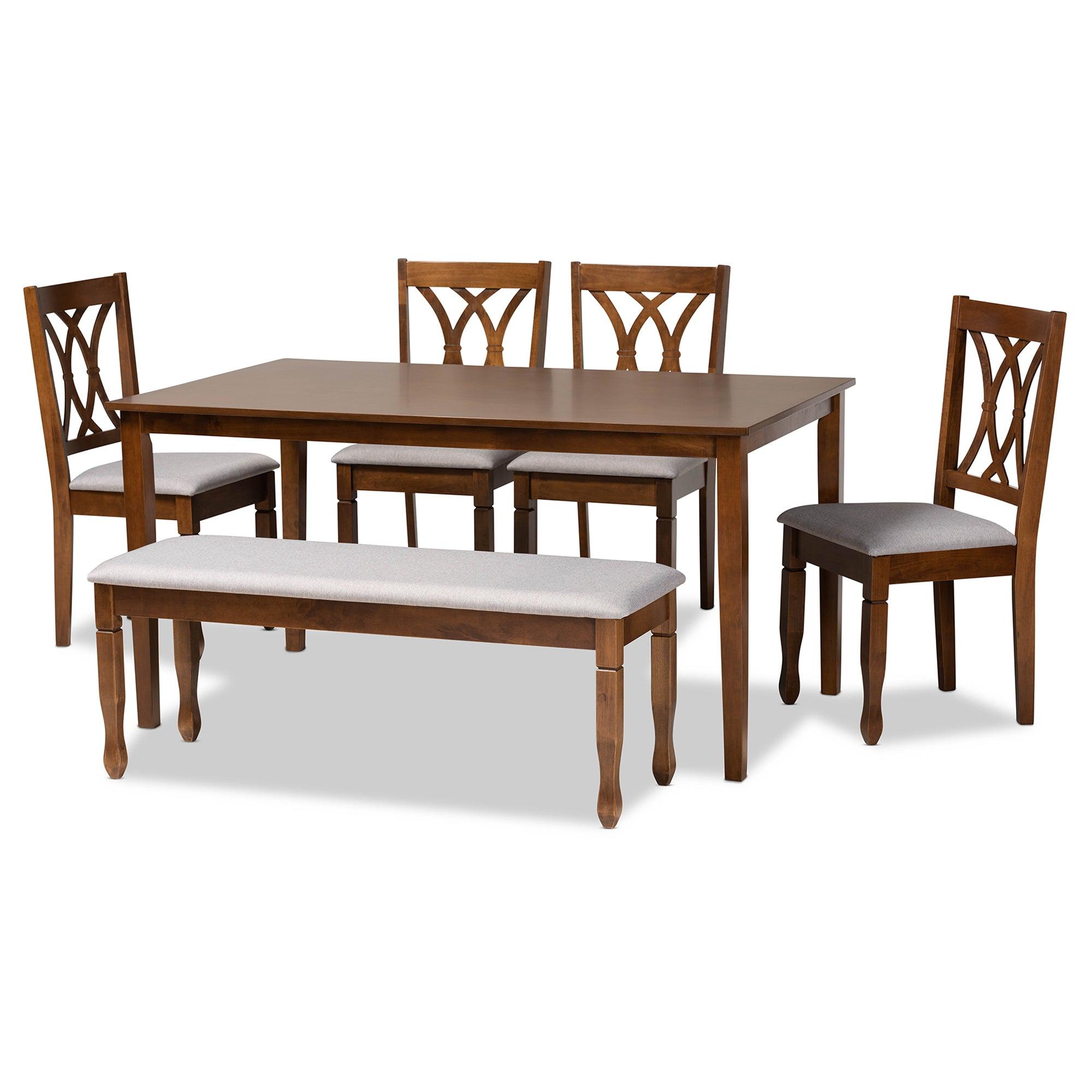 Reneau Modern and Contemporary Fabric Upholstered and Finished Wood 6-Piece Dining Set