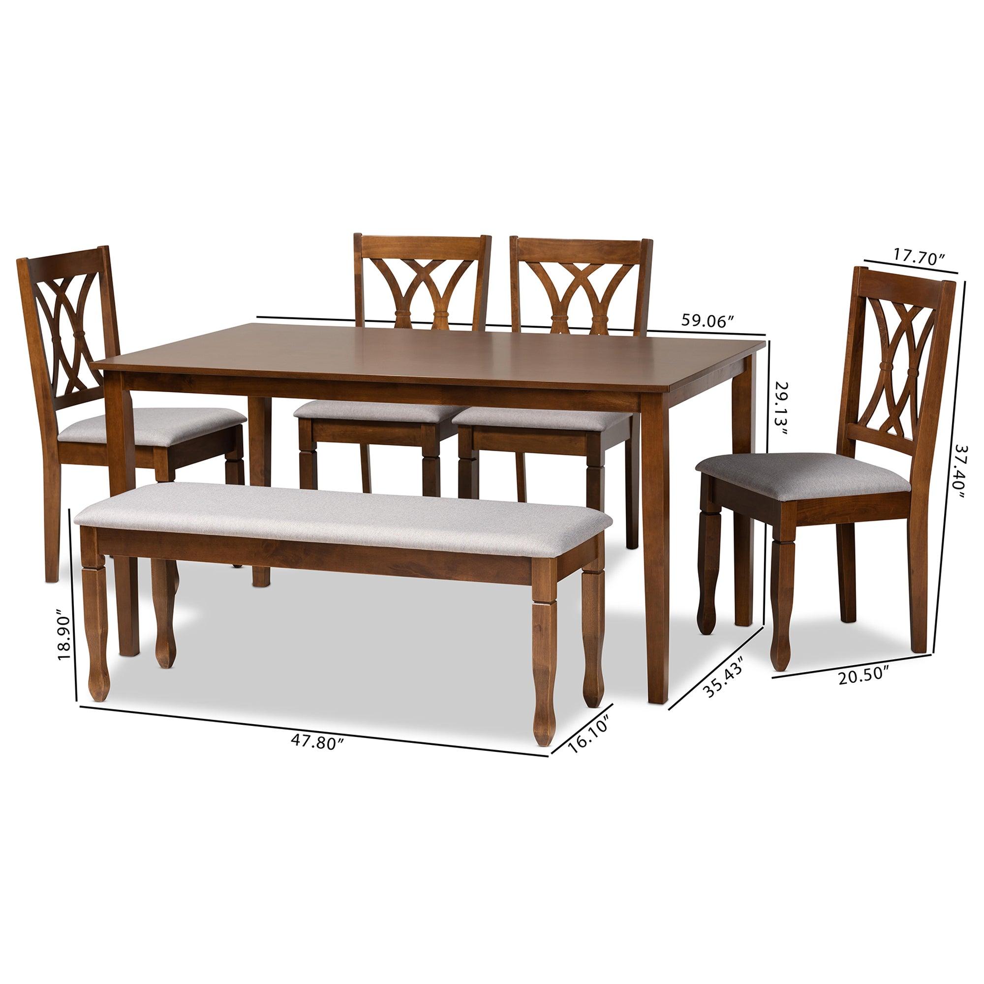 Reneau Modern and Contemporary Fabric Upholstered and Finished Wood 6-Piece Dining Set