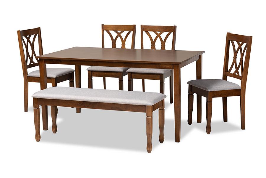 Reneau Modern and Contemporary Fabric Upholstered and Finished Wood 6-Piece Dining Set