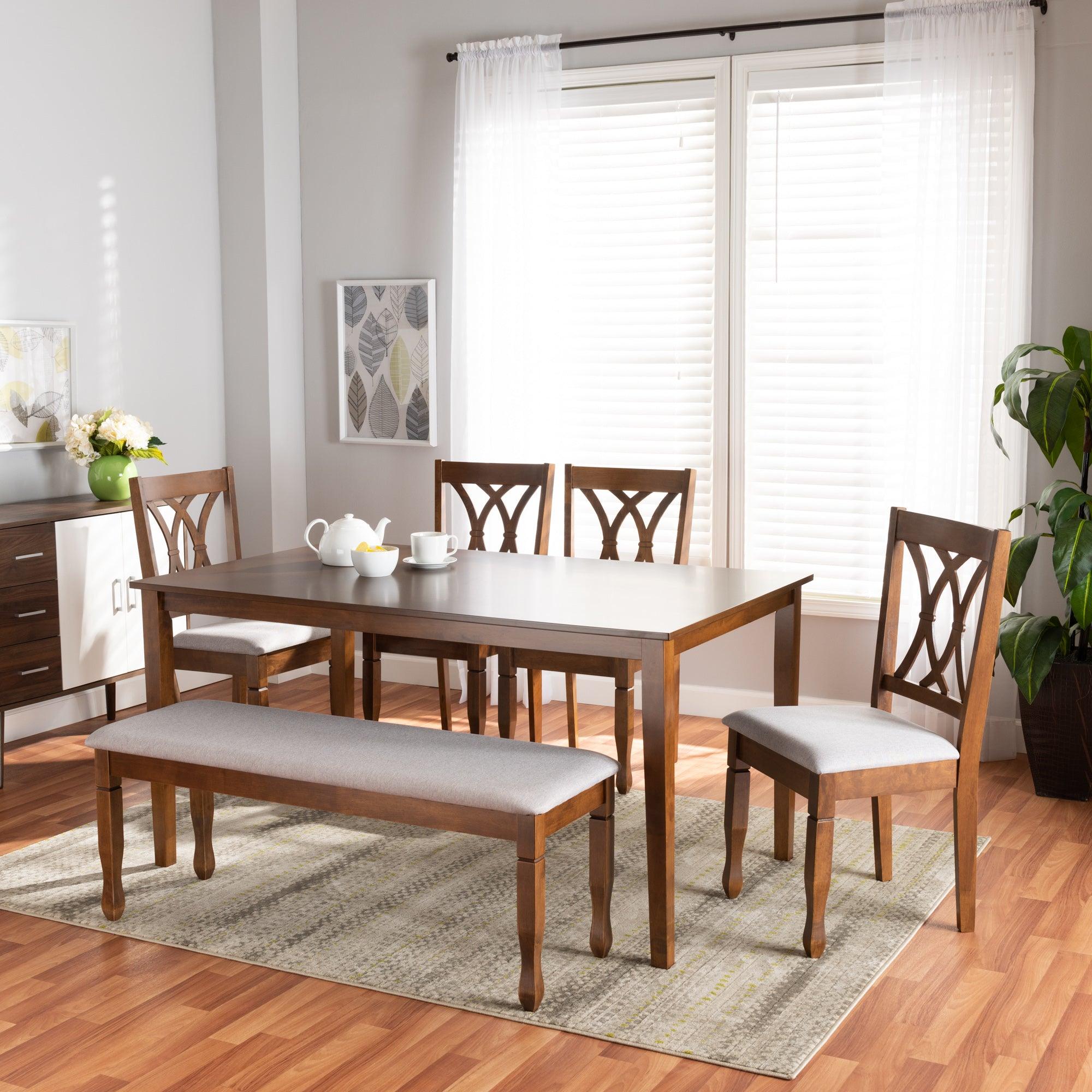 Reneau Modern and Contemporary Fabric Upholstered and Finished Wood 6-Piece Dining Set