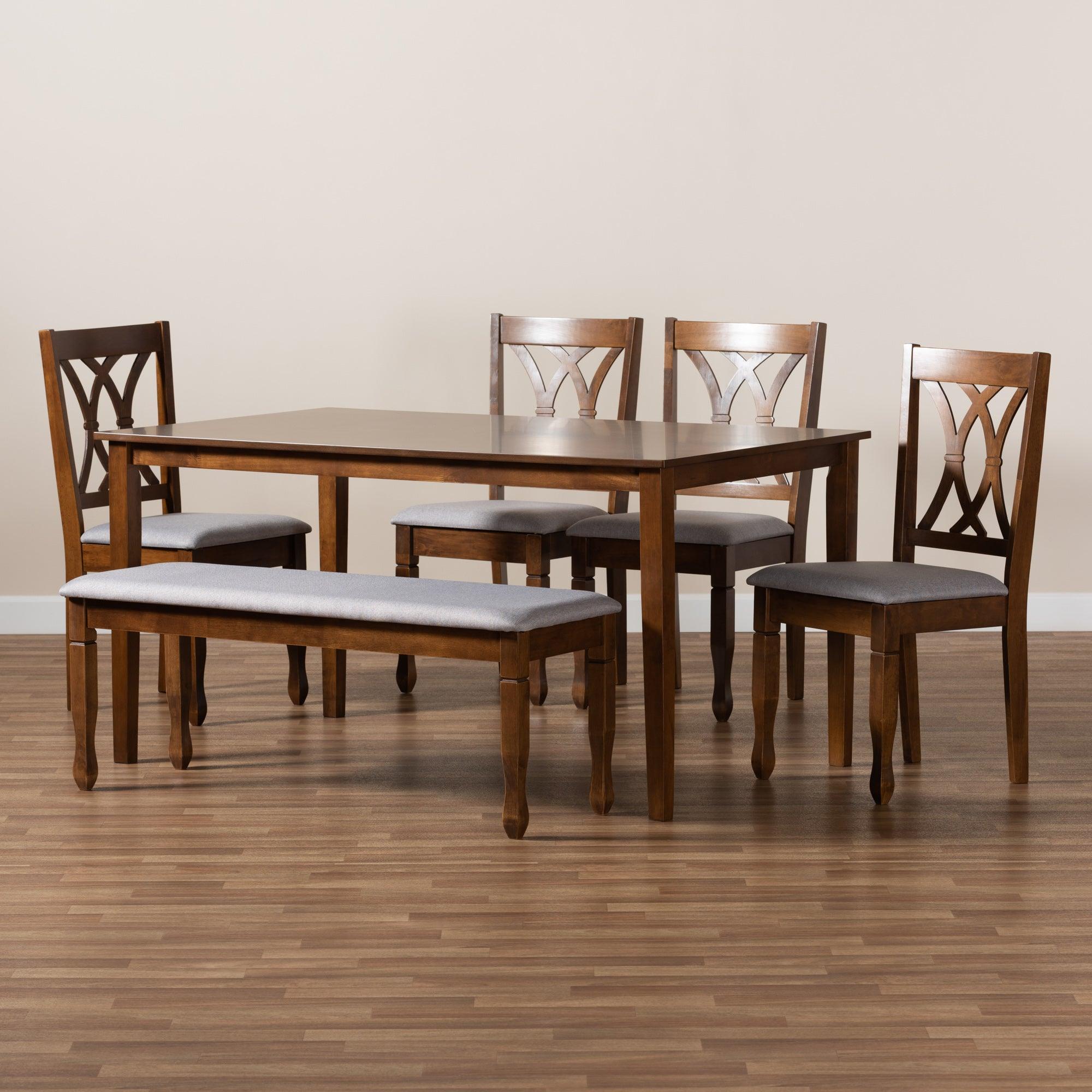Reneau Modern and Contemporary Fabric Upholstered and Finished Wood 6-Piece Dining Set