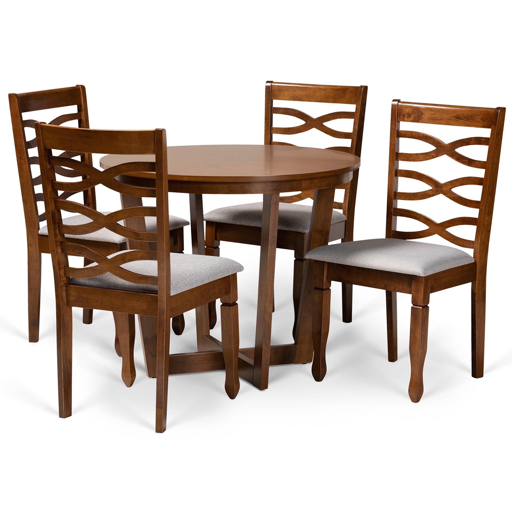 Alicia Modern and Contemporary Fabric Upholstered and Finished Wood 5-Piece Dining Set