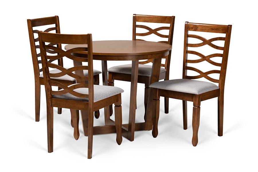 Alicia Modern and Contemporary Fabric Upholstered and Finished Wood 5-Piece Dining Set