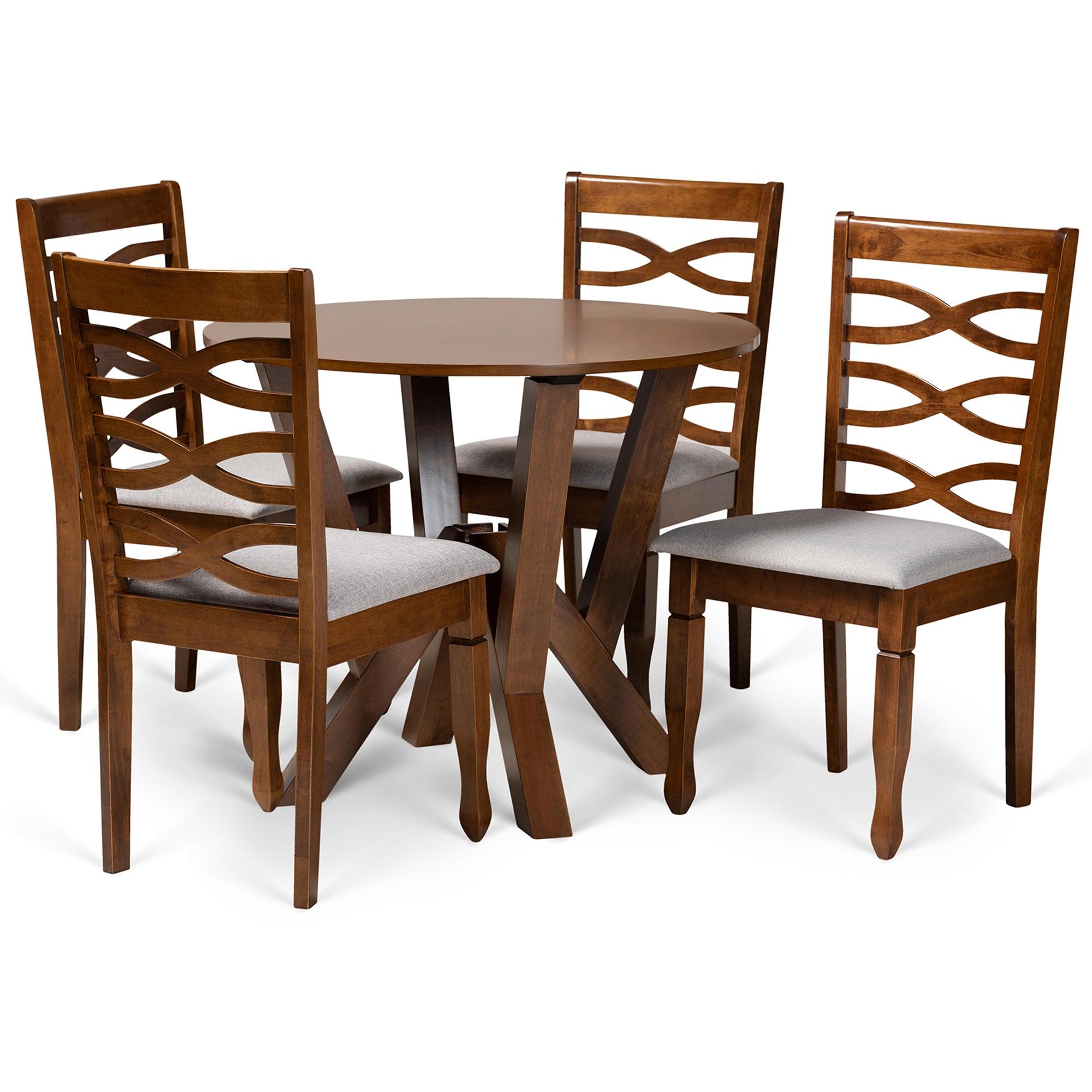Ariane Modern and Contemporary Fabric Upholstered and Finished Wood 5-Piece Dining Set