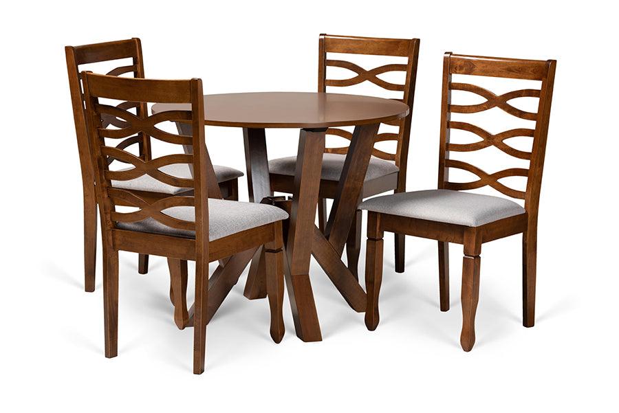 Ariane Modern and Contemporary Fabric Upholstered and Finished Wood 5-Piece Dining Set