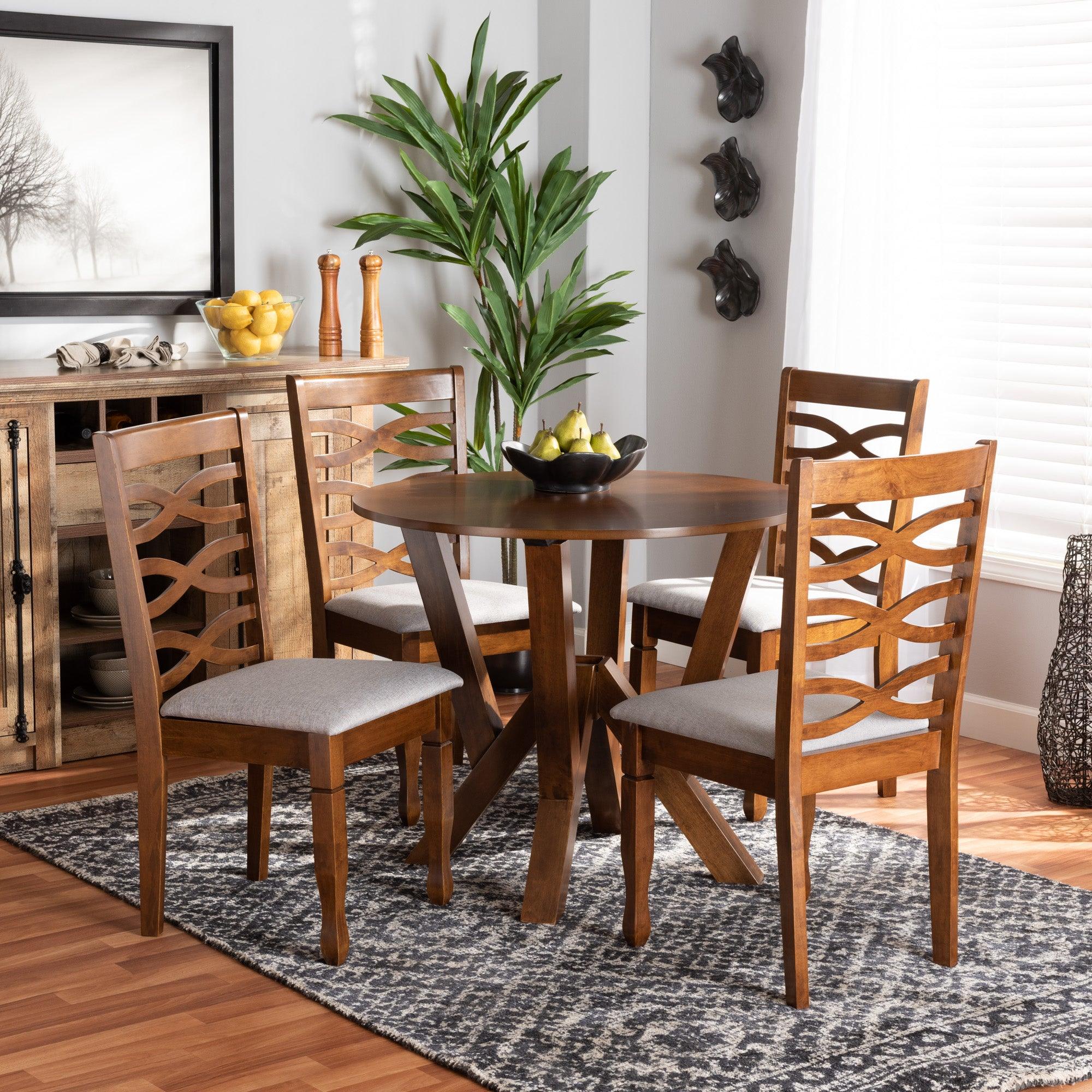 Ariane Modern and Contemporary Fabric Upholstered and Finished Wood 5-Piece Dining Set