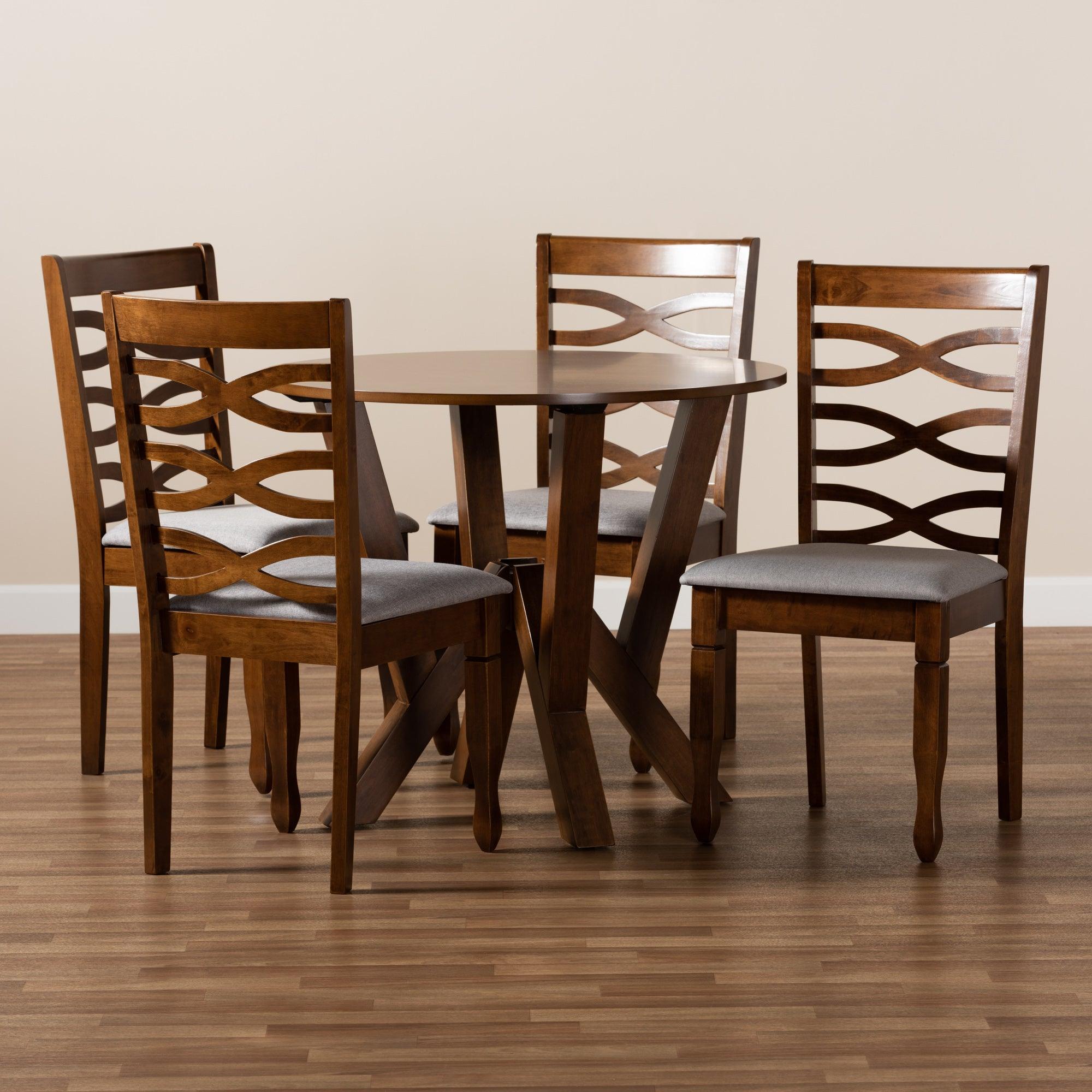 Ariane Modern and Contemporary Fabric Upholstered and Finished Wood 5-Piece Dining Set