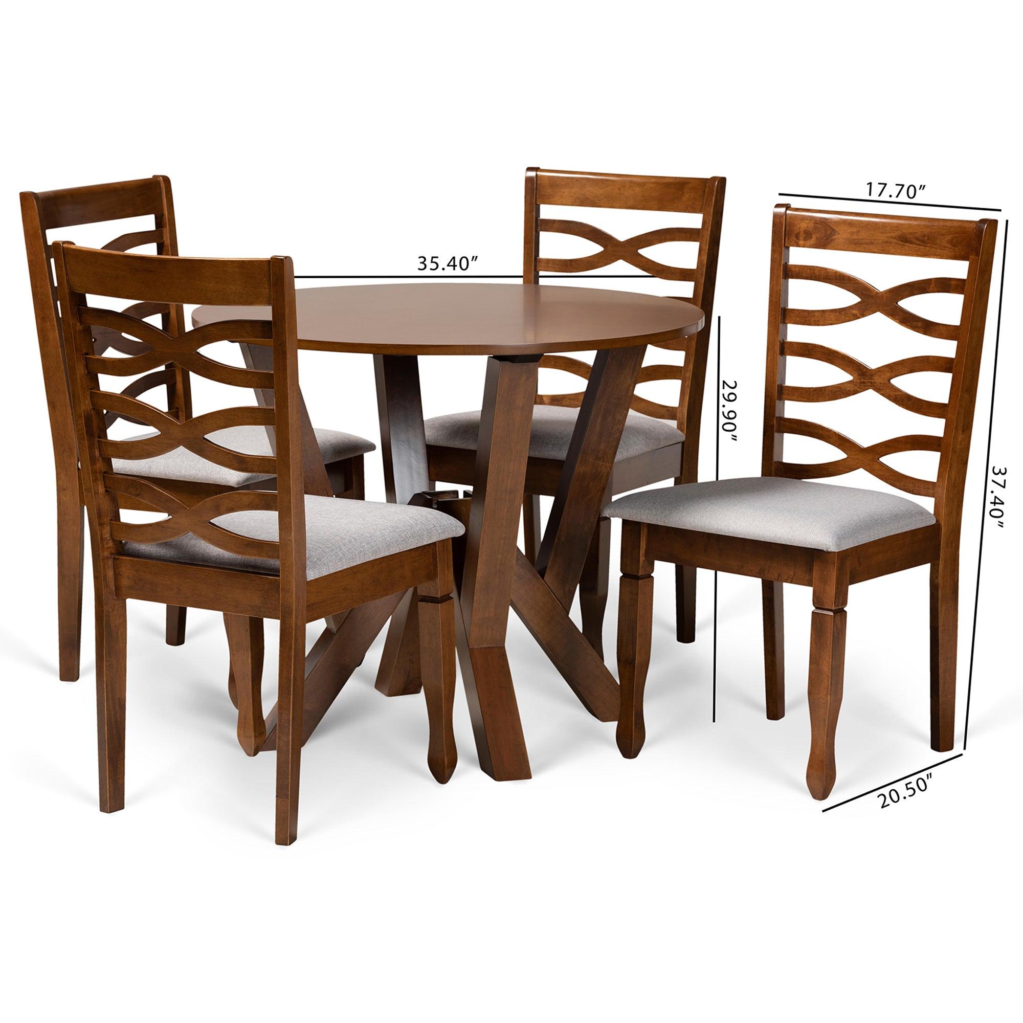 Ariane Modern and Contemporary Fabric Upholstered and Finished Wood 5-Piece Dining Set