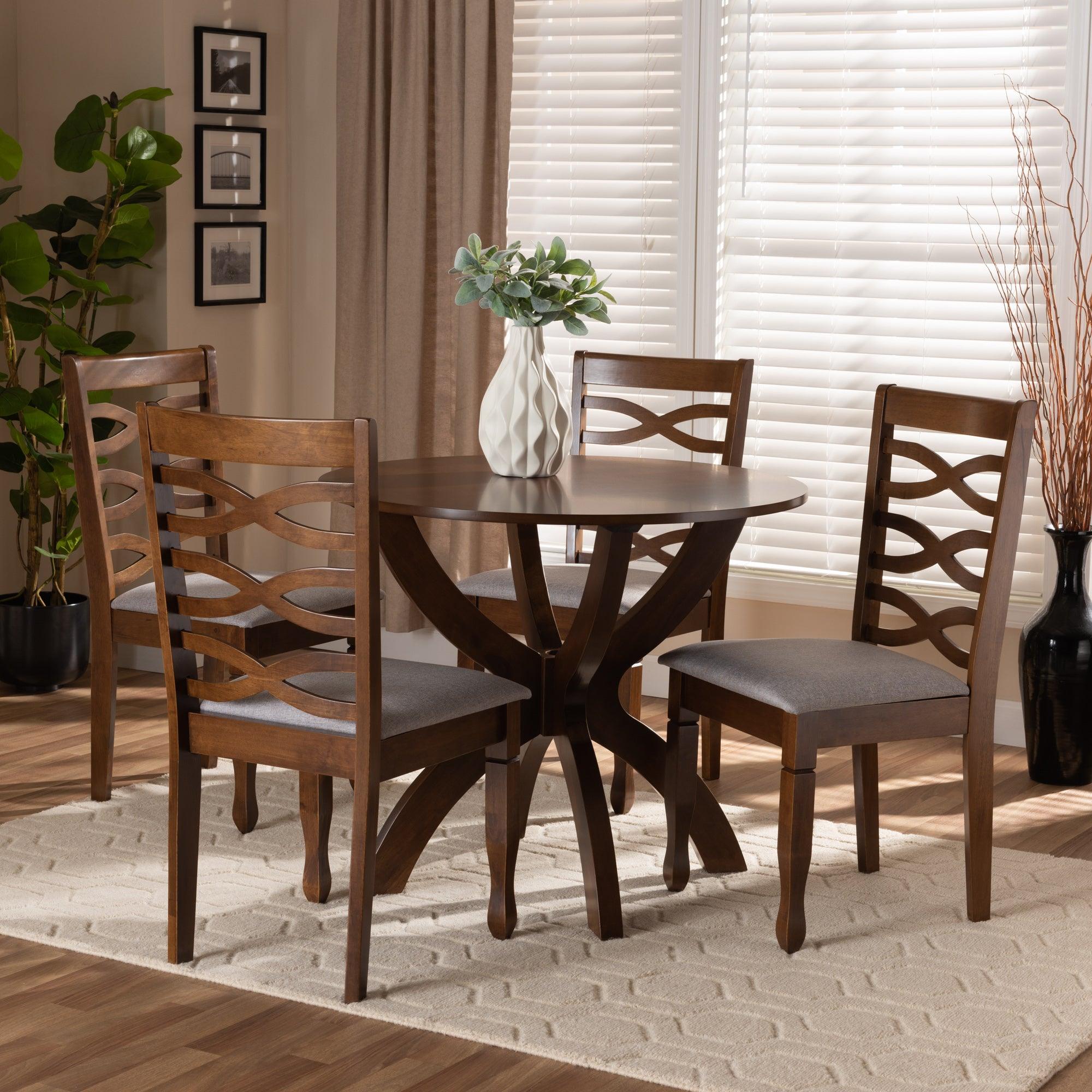 Aspen Modern and Contemporary Fabric Upholstered and Finished Wood 5-Piece Dining Set