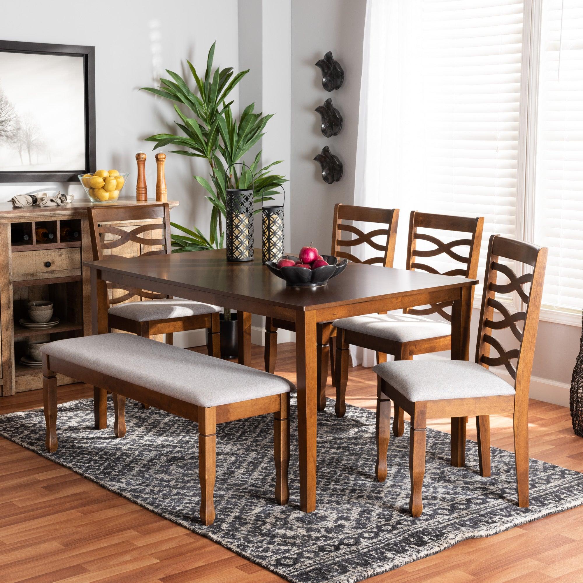 Lanier Modern and Contemporary Fabric Upholstered and Finished Wood 6-Piece Dining Set