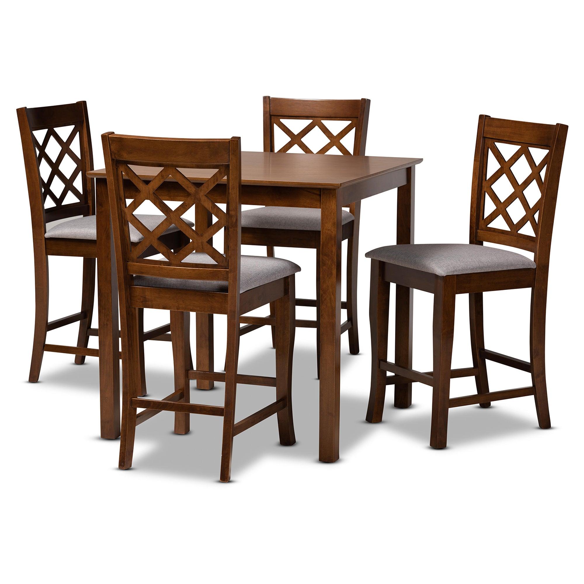 Alora Modern and Contemporary Fabric Upholstered Finished 5-Piece Wood Pub Set