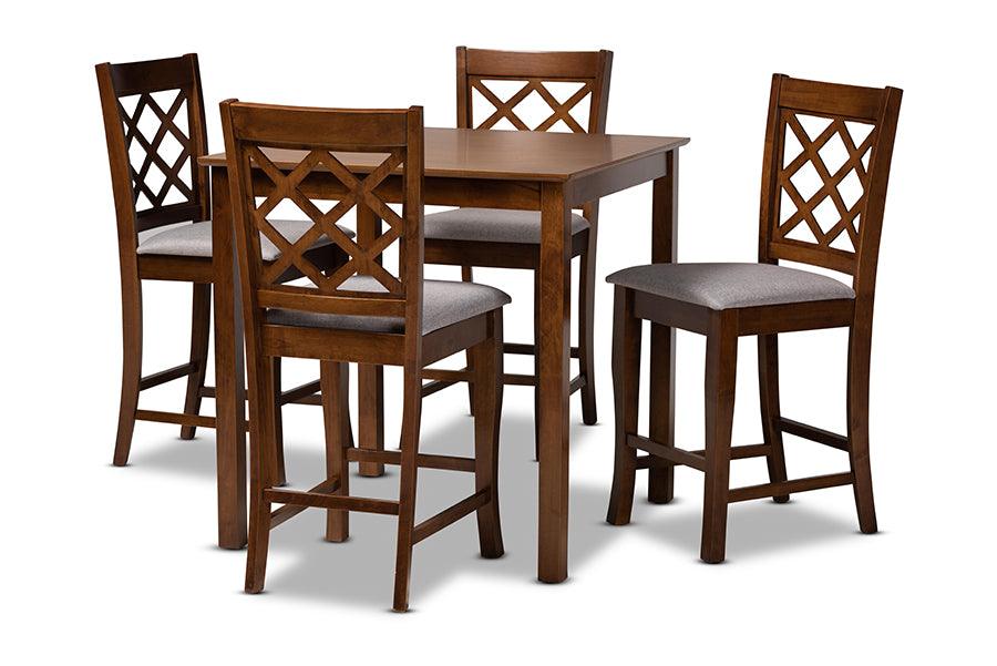 Alora Modern and Contemporary Fabric Upholstered Finished 5-Piece Wood Pub Set