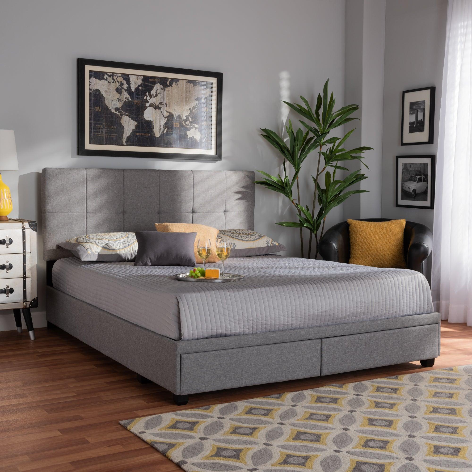 Netti Light Fabric Upholstered 2-Drawer Platform Storage Bed