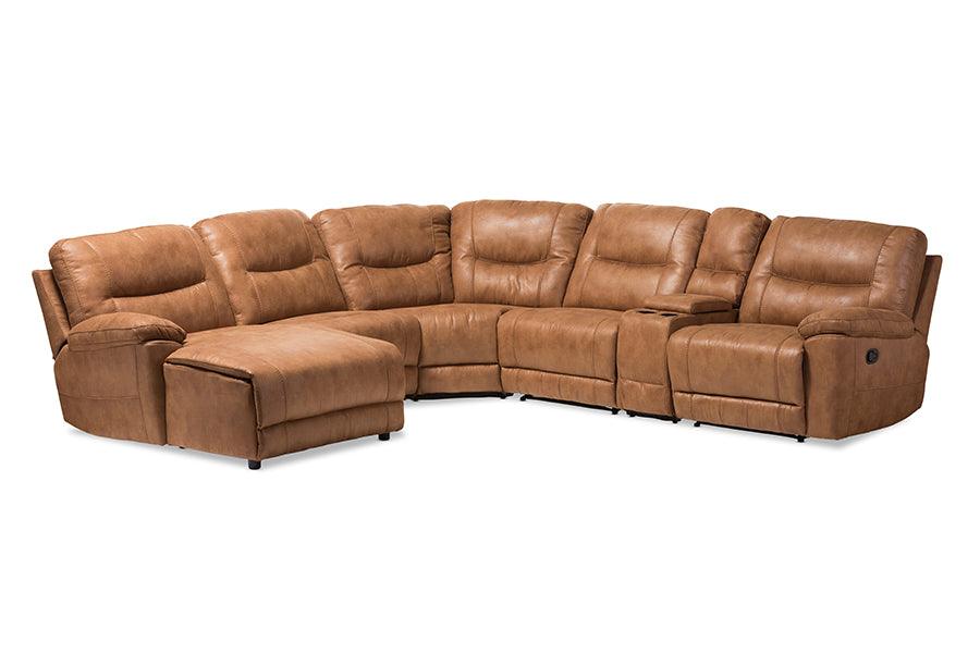 Mistral Modern and Contemporary Light Palomino Suede 6-Piece Sectional with Recliners Corner Lounge Suite