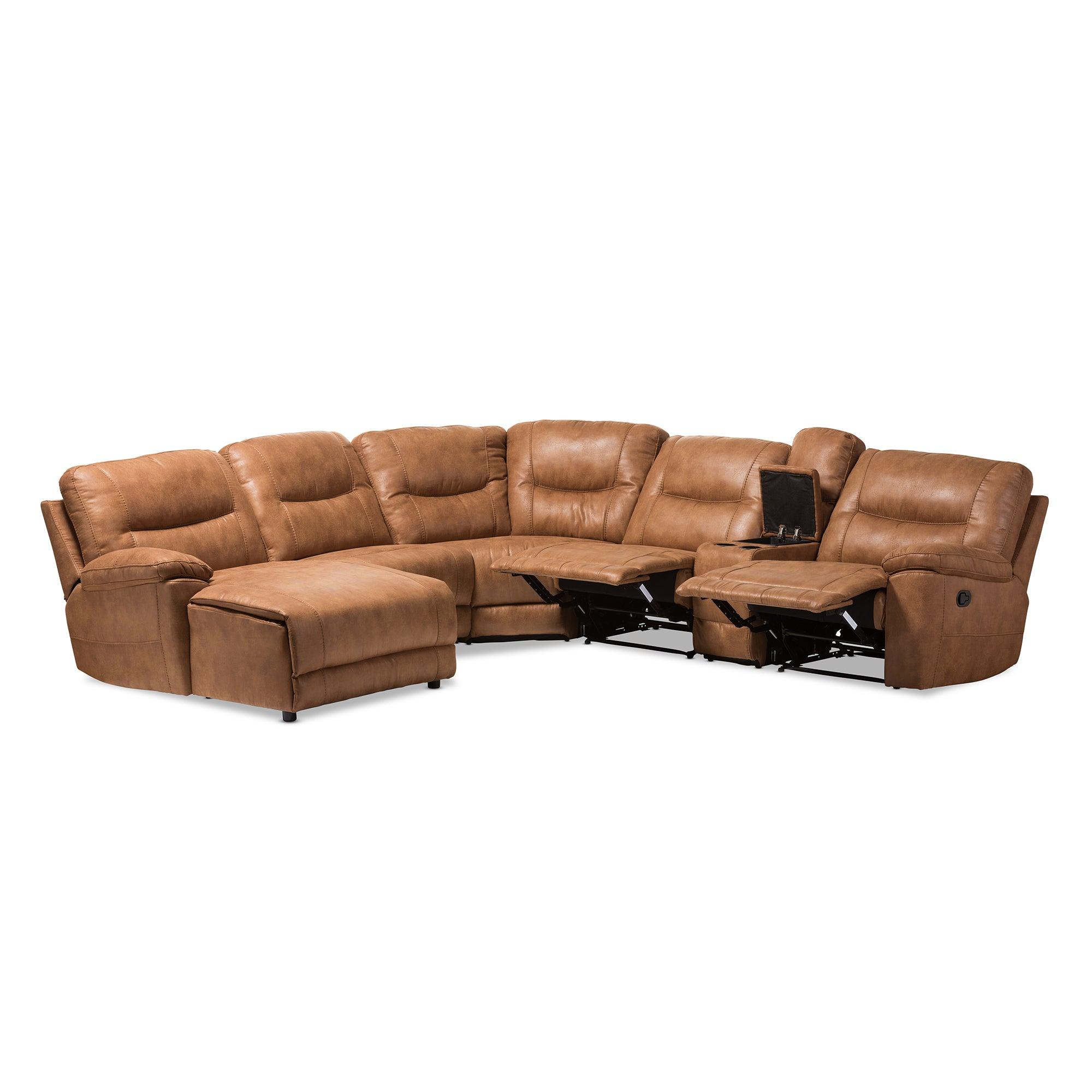 Mistral Modern and Contemporary Light Palomino Suede 6-Piece Sectional with Recliners Corner Lounge Suite