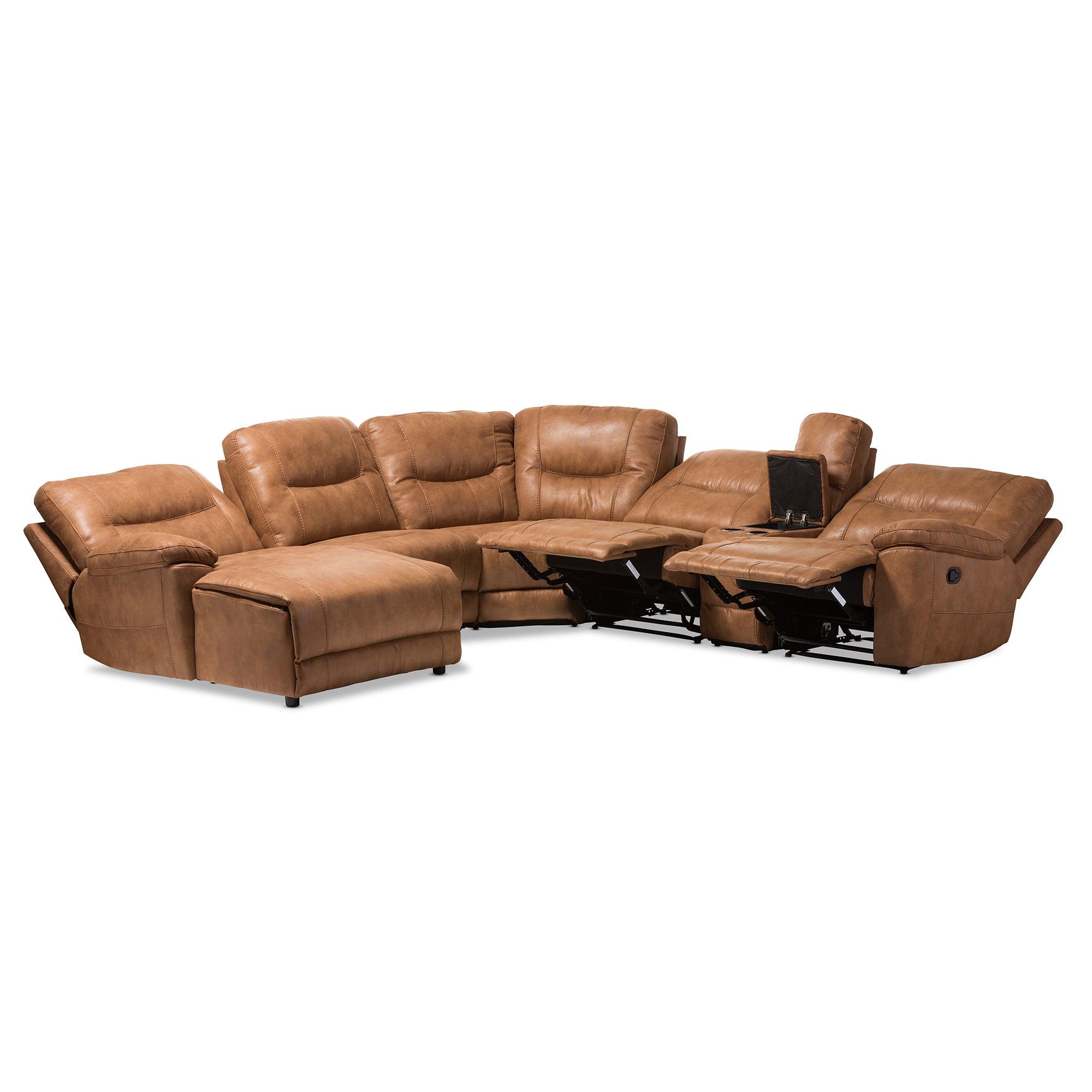 Mistral Modern and Contemporary Light Palomino Suede 6-Piece Sectional with Recliners Corner Lounge Suite