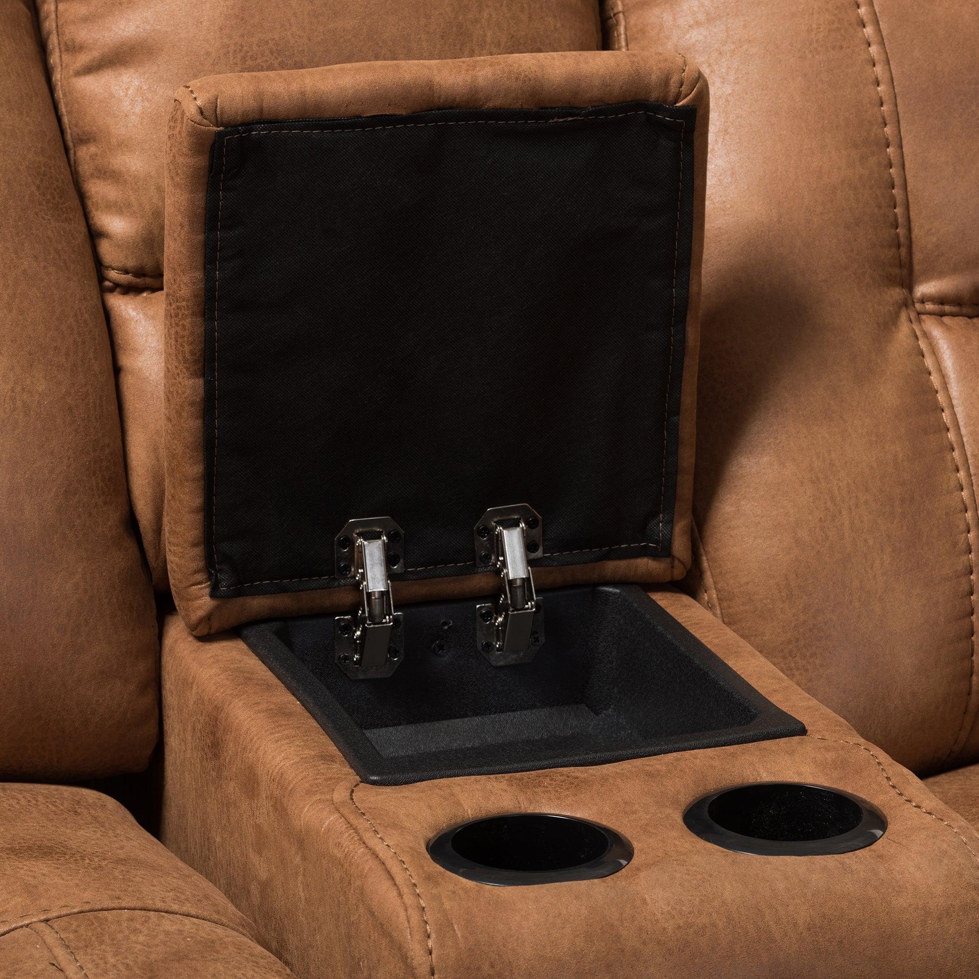 Mistral Modern and Contemporary Light Palomino Suede 6-Piece Sectional with Recliners Corner Lounge Suite