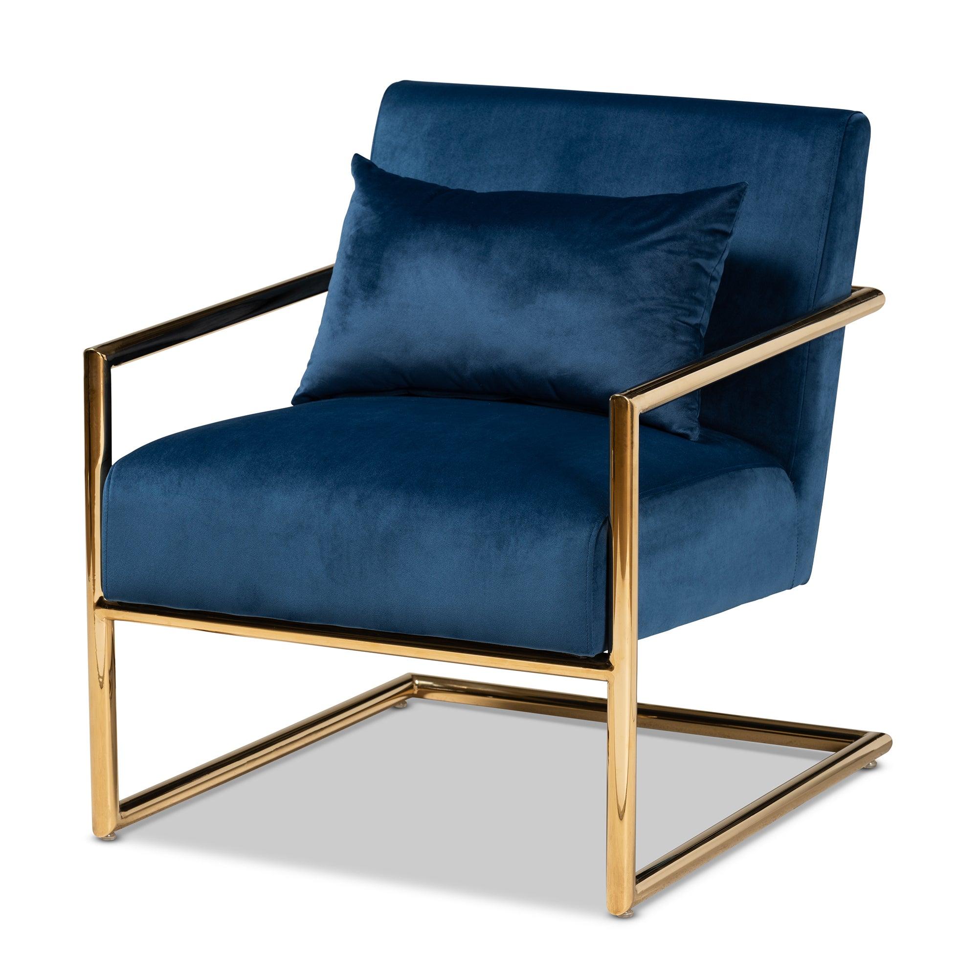 Mira Glam and Luxe Velvet Fabric Upholstered Finished Metal Lounge Chair