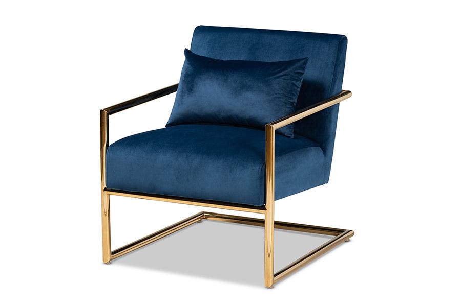 Mira Glam and Luxe Velvet Fabric Upholstered Finished Metal Lounge Chair