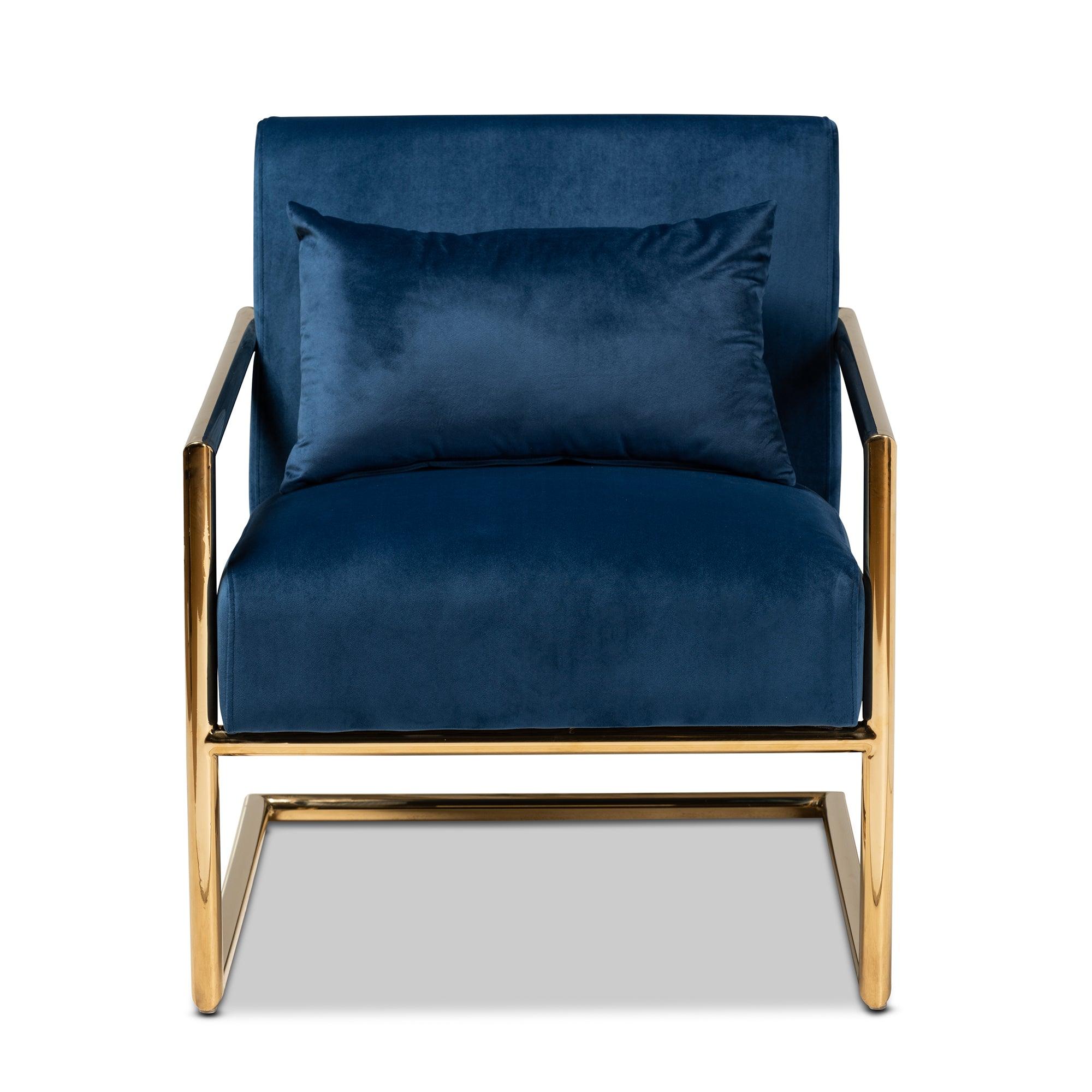 Mira Glam and Luxe Velvet Fabric Upholstered Finished Metal Lounge Chair