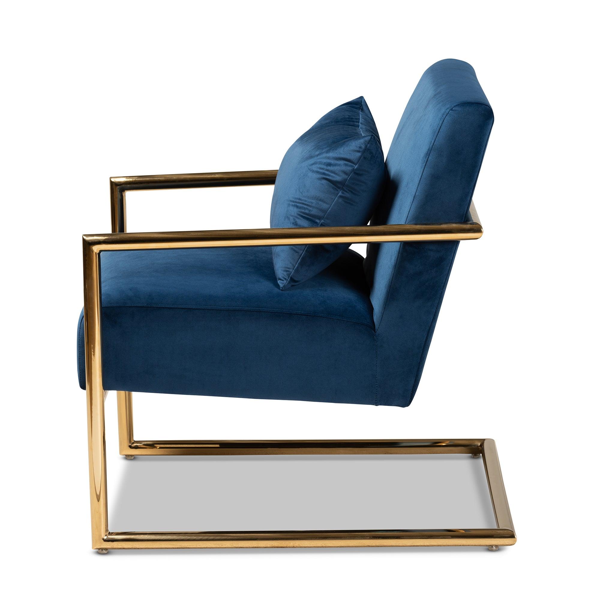 Mira Glam and Luxe Velvet Fabric Upholstered Finished Metal Lounge Chair