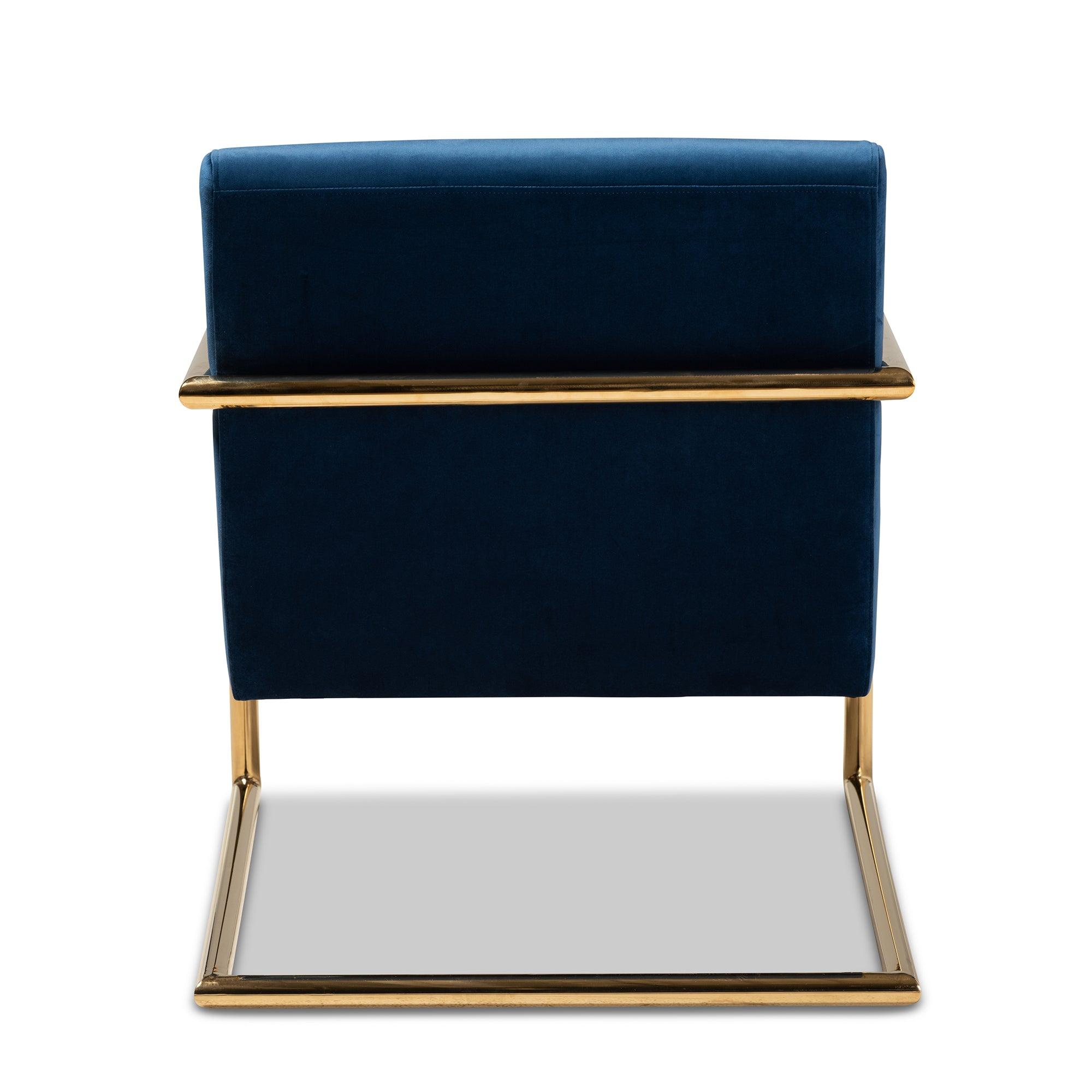 Mira Glam and Luxe Velvet Fabric Upholstered Finished Metal Lounge Chair