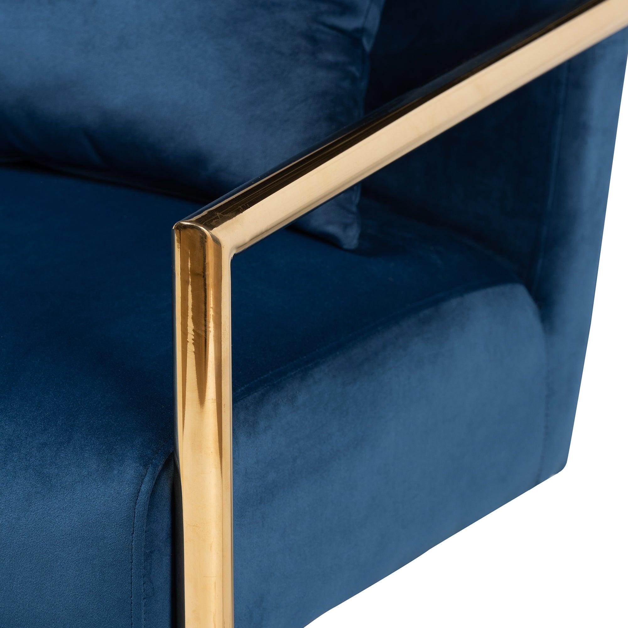 Mira Glam and Luxe Velvet Fabric Upholstered Finished Metal Lounge Chair