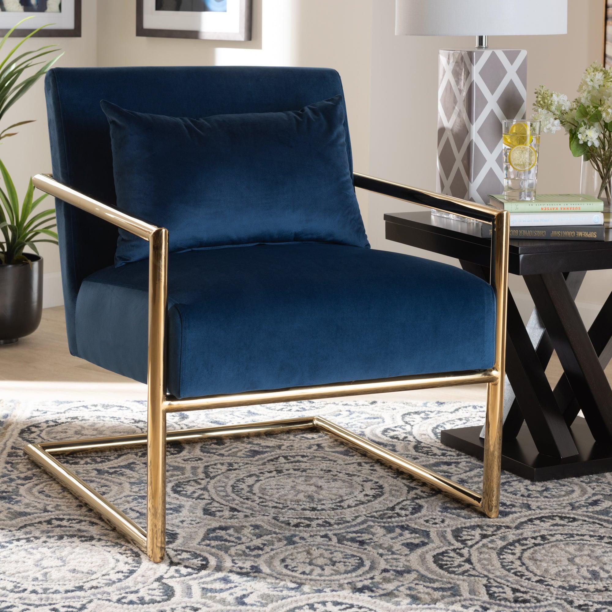 Mira Glam and Luxe Velvet Fabric Upholstered Finished Metal Lounge Chair