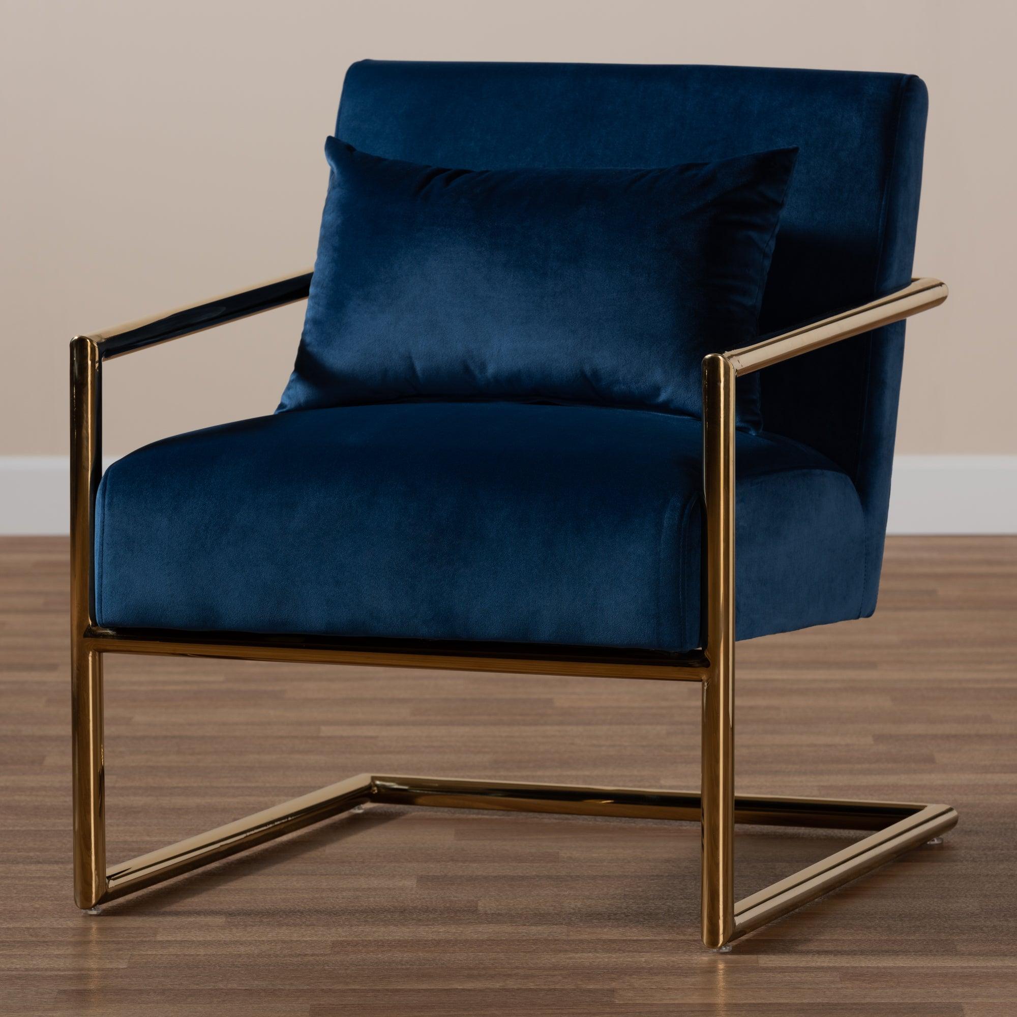 Mira Glam and Luxe Velvet Fabric Upholstered Finished Metal Lounge Chair