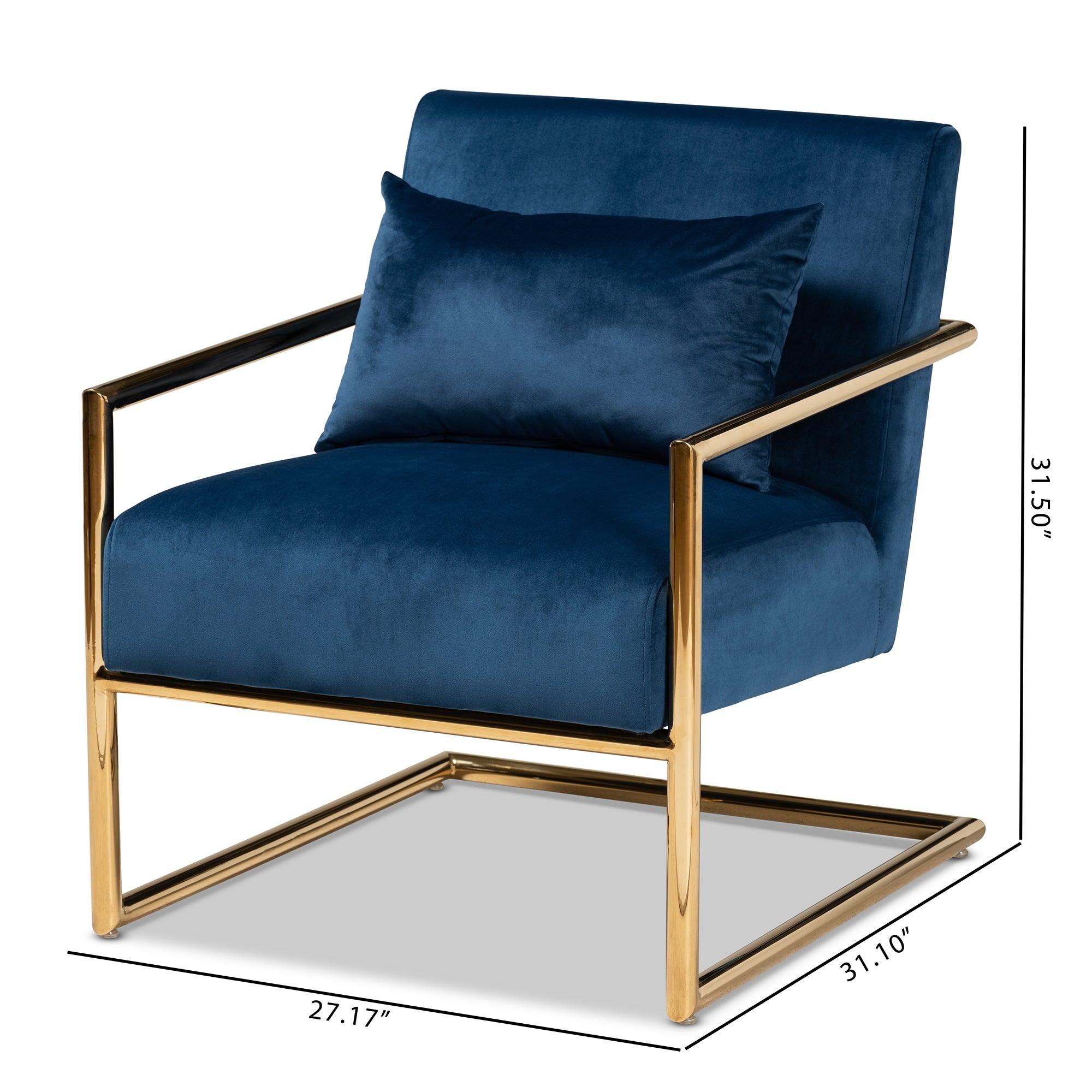 Mira Glam and Luxe Velvet Fabric Upholstered Finished Metal Lounge Chair