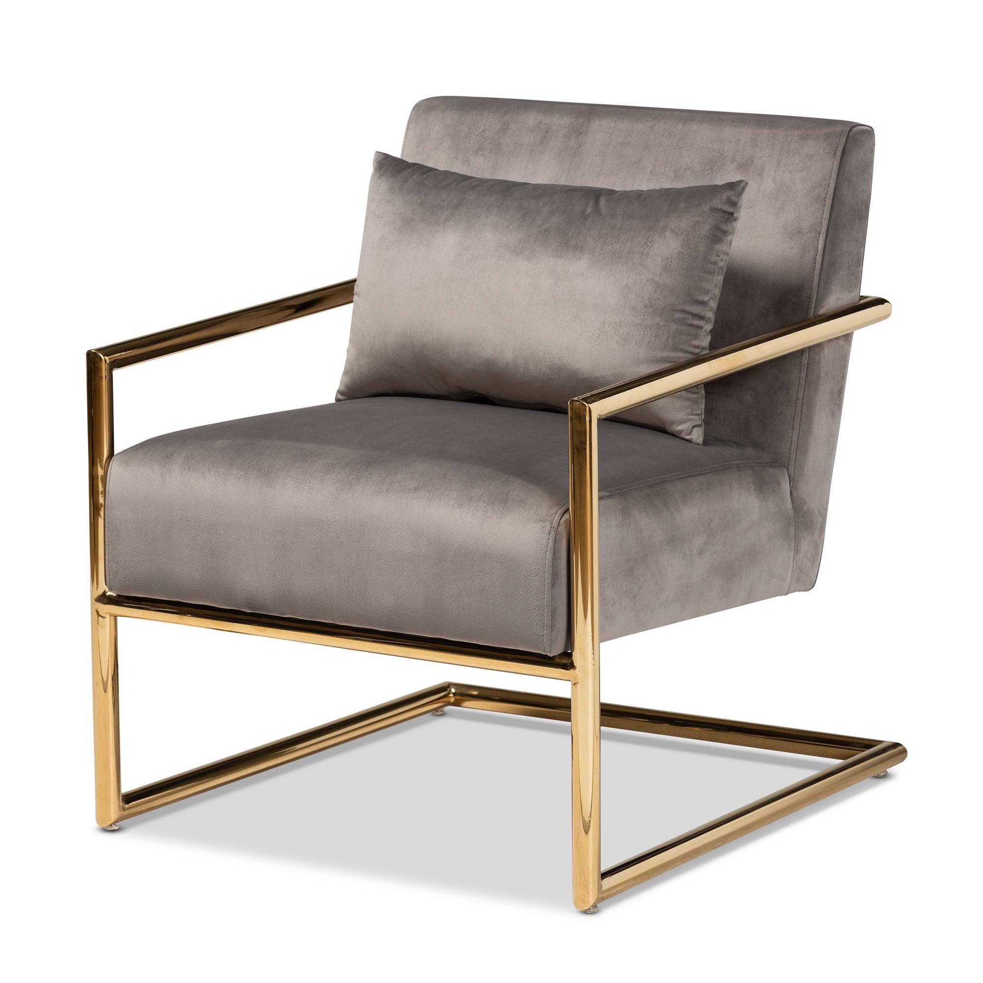 Mira Glam and Luxe Velvet Fabric Upholstered Finished Metal Lounge Chair