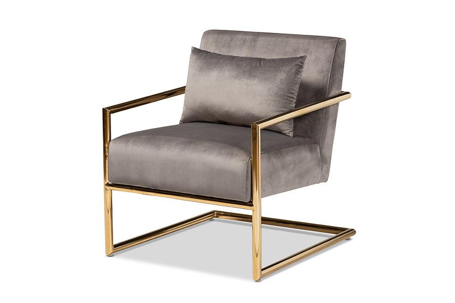 Mira Glam and Luxe Velvet Fabric Upholstered Finished Metal Lounge Chair