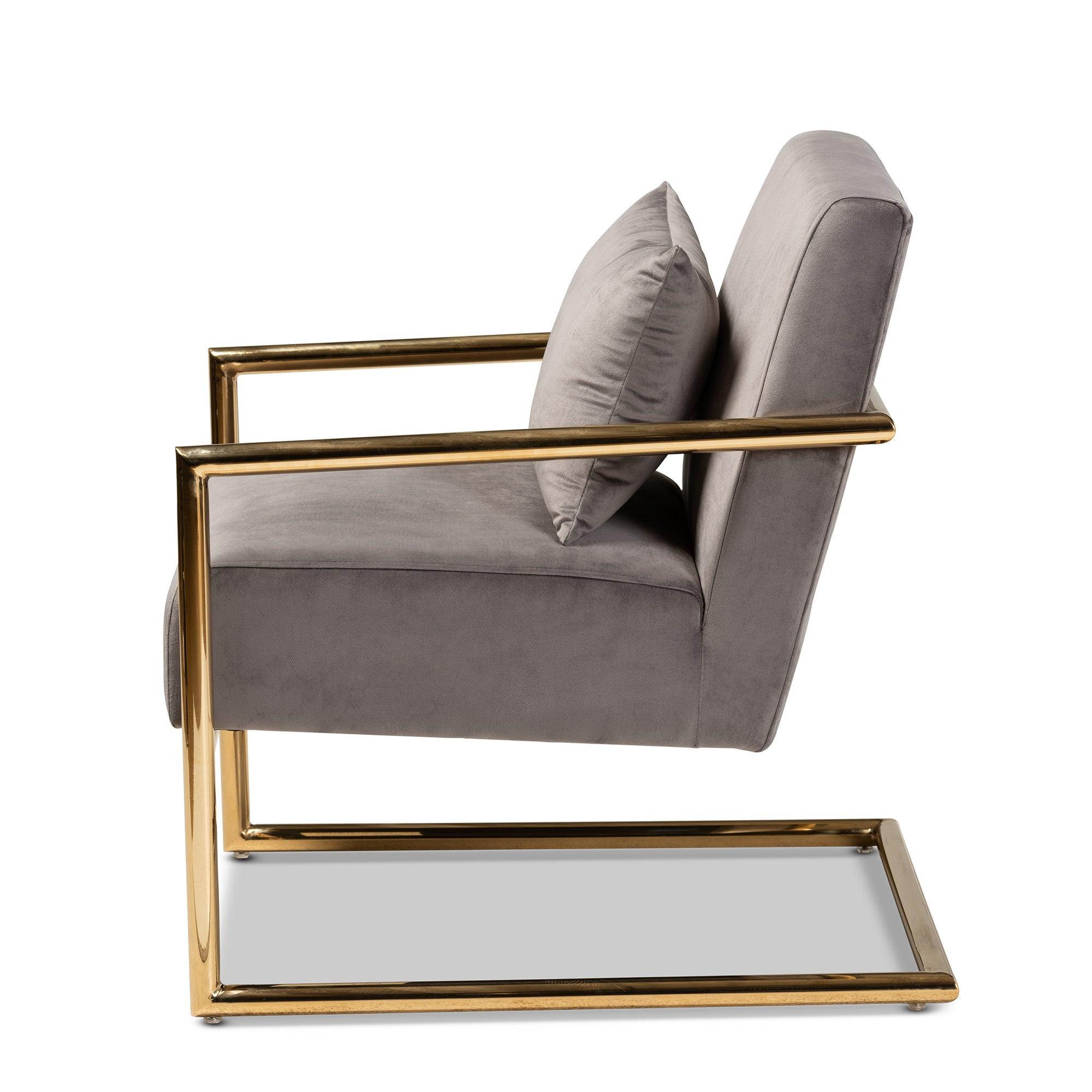 Mira Glam and Luxe Velvet Fabric Upholstered Finished Metal Lounge Chair