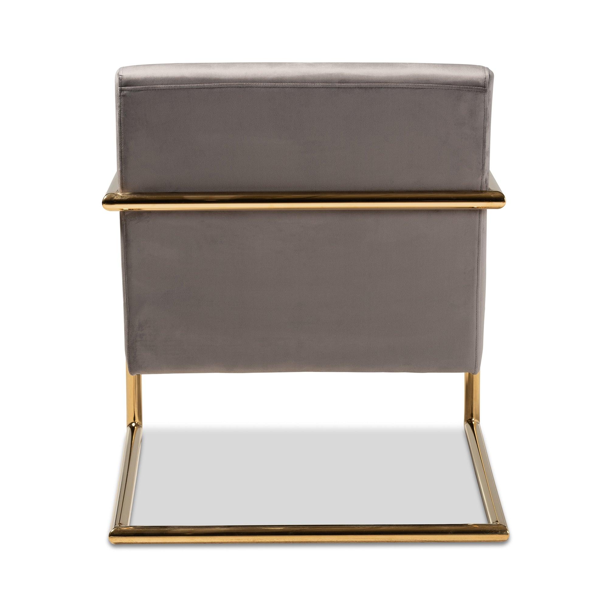 Mira Glam and Luxe Velvet Fabric Upholstered Finished Metal Lounge Chair