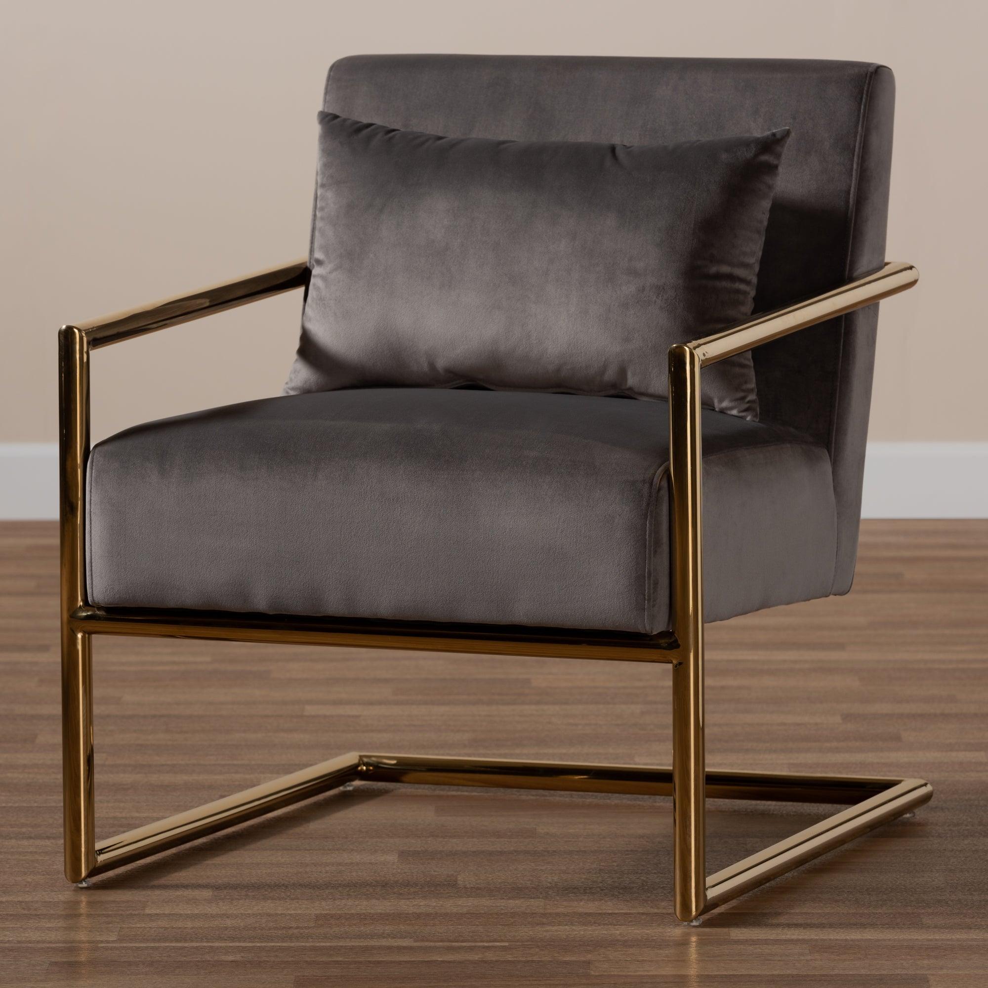Mira Glam and Luxe Velvet Fabric Upholstered Finished Metal Lounge Chair