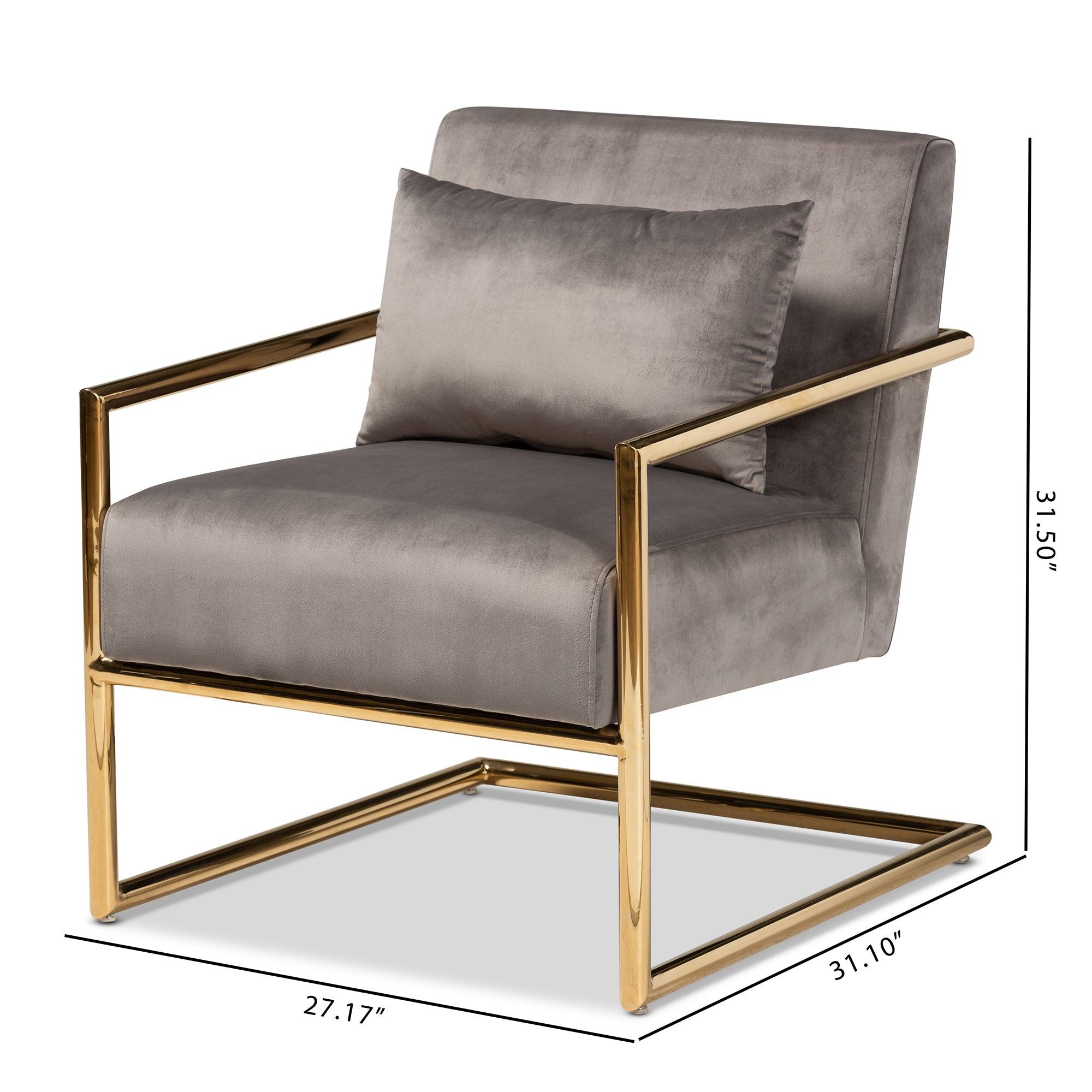 Mira Glam and Luxe Velvet Fabric Upholstered Finished Metal Lounge Chair