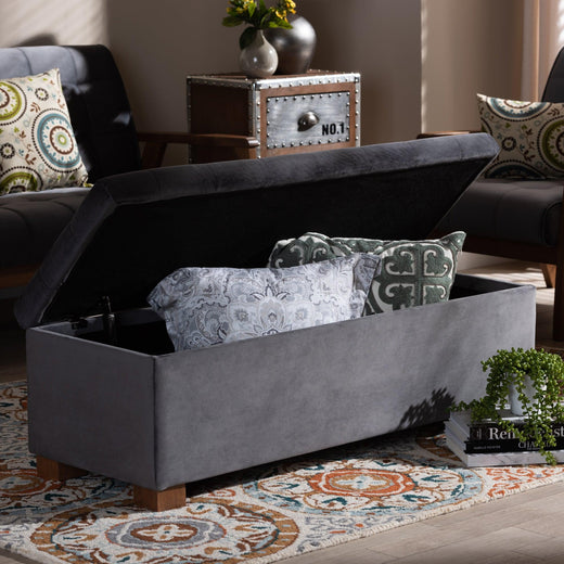 Roanoke Modern and Contemporary Velvet Fabric Upholstered Grid-Tufted Storage Ottoman