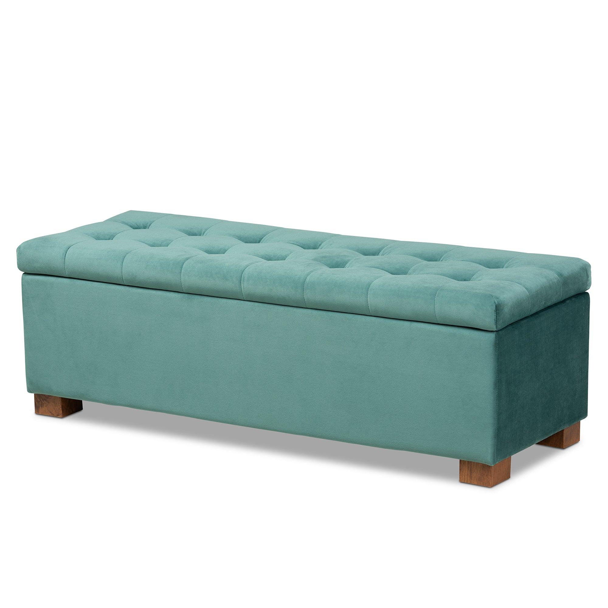 Roanoke Modern and Contemporary Teal Velvet Fabric Upholstered Grid-Tufted Storage Ottoman Bench
