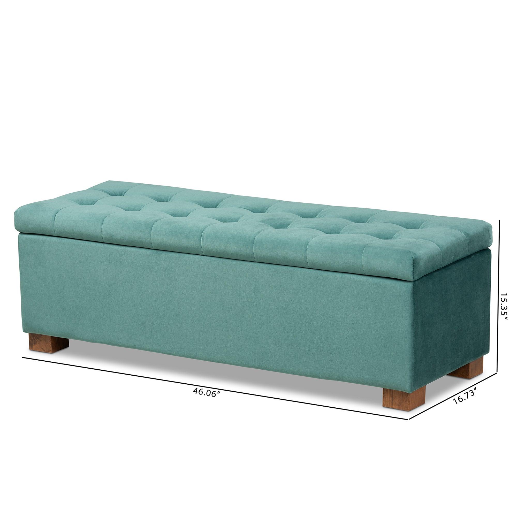 Roanoke Modern and Contemporary Teal Velvet Fabric Upholstered Grid-Tufted Storage Ottoman Bench
