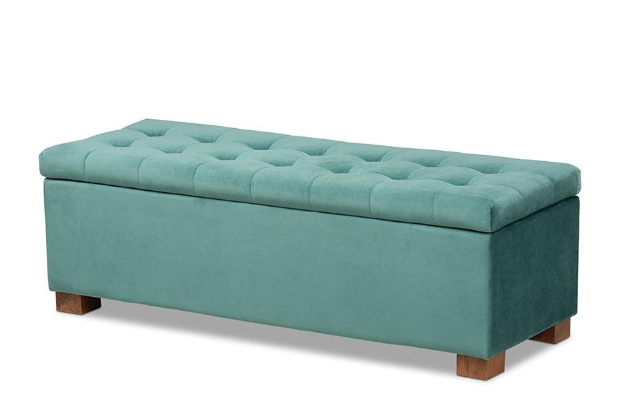 Roanoke Modern and Contemporary Teal Velvet Fabric Upholstered Grid-Tufted Storage Ottoman Bench