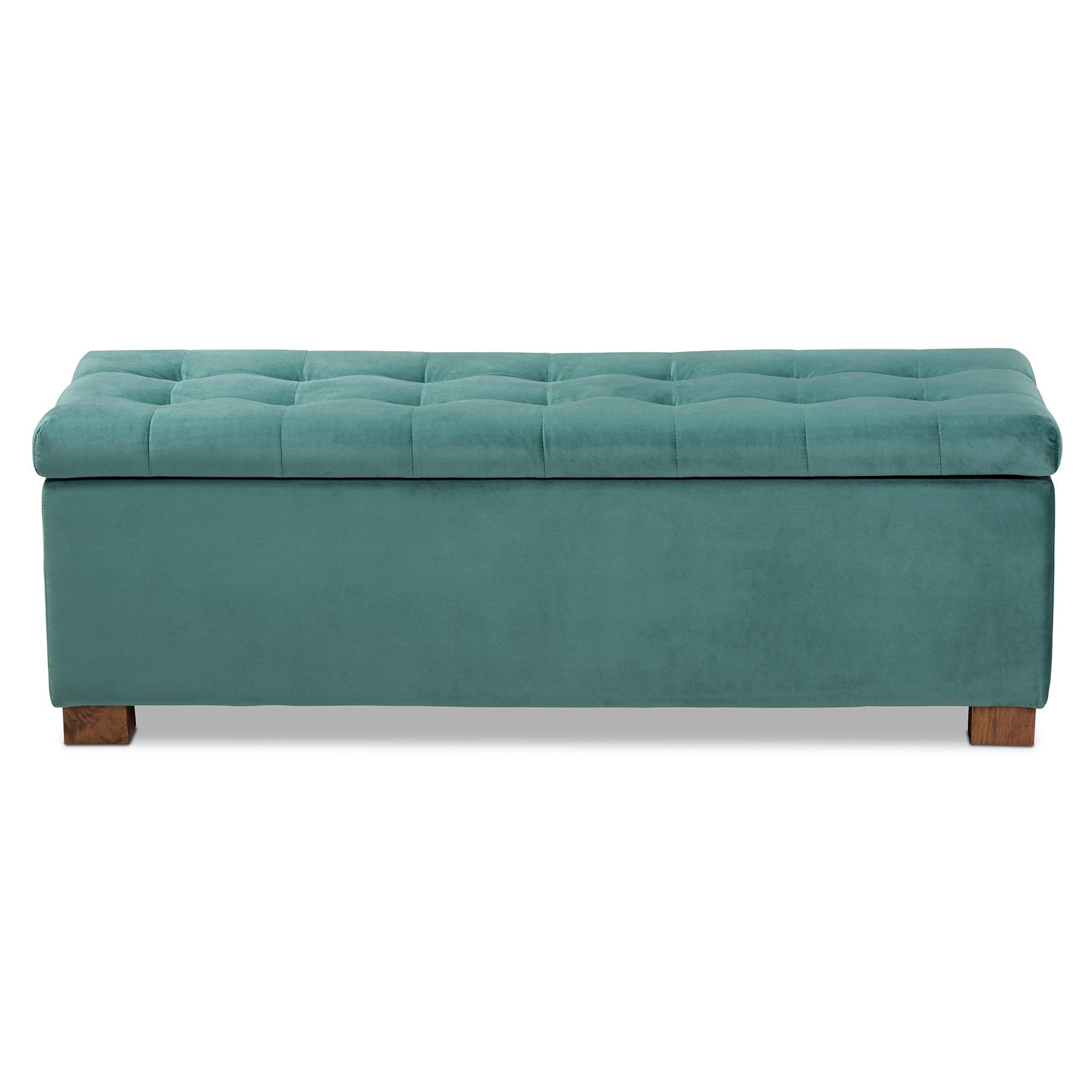 Roanoke Modern and Contemporary Teal Velvet Fabric Upholstered Grid-Tufted Storage Ottoman Bench