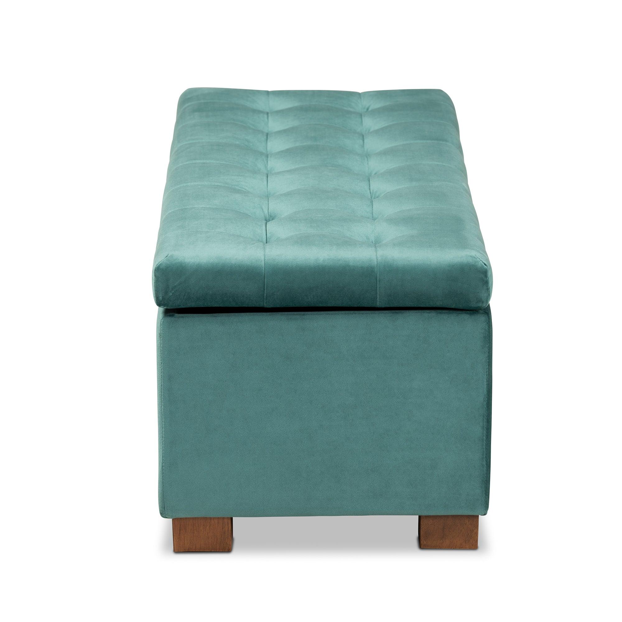 Roanoke Modern and Contemporary Teal Velvet Fabric Upholstered Grid-Tufted Storage Ottoman Bench