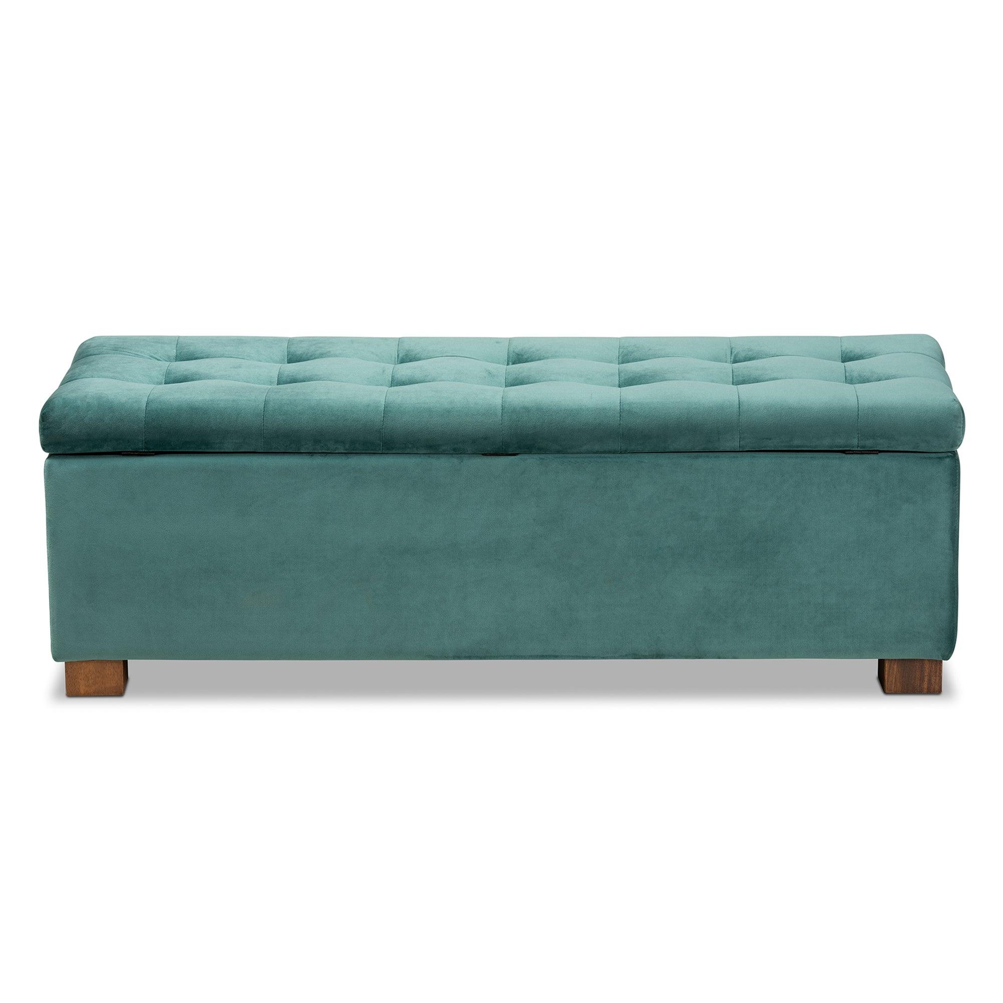 Roanoke Modern and Contemporary Teal Velvet Fabric Upholstered Grid-Tufted Storage Ottoman Bench