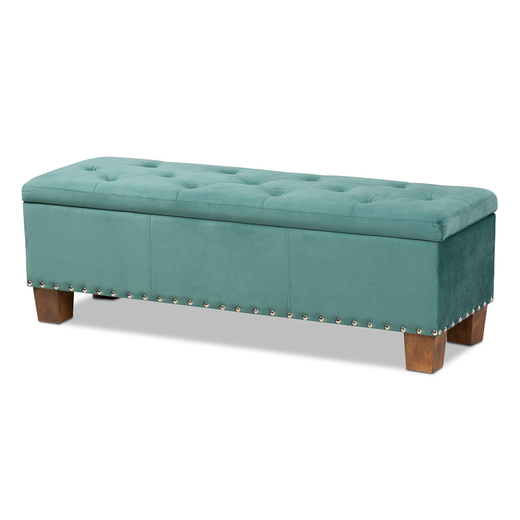 Hannah Modern and Contemporary Teal Velvet Fabric Upholstered Button-Tufted Storage Ottoman Bench