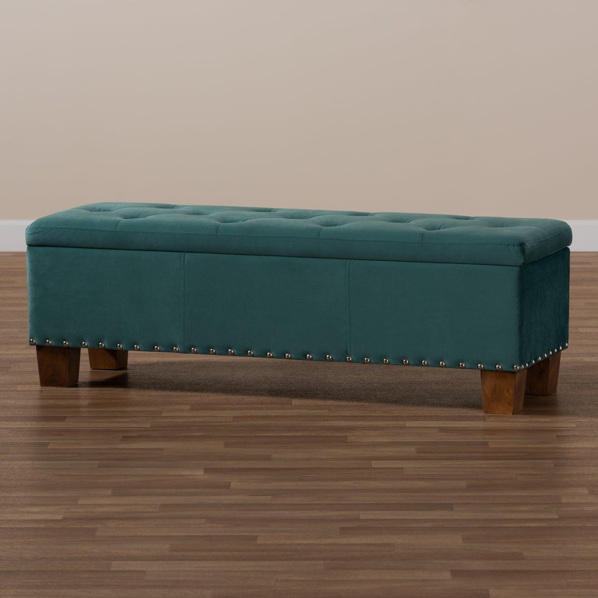 Hannah Modern and Contemporary Teal Velvet Fabric Upholstered Button-Tufted Storage Ottoman Bench