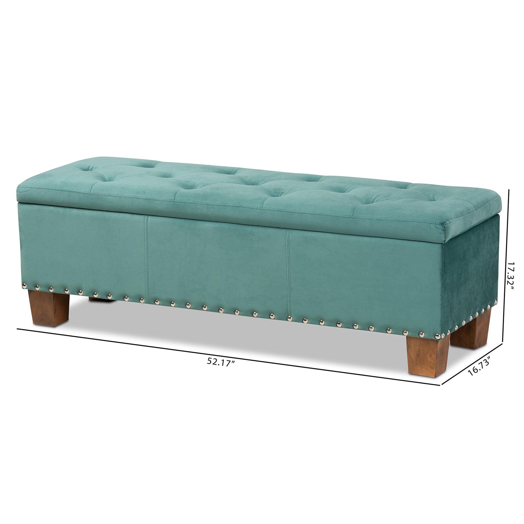 Hannah Modern and Contemporary Teal Velvet Fabric Upholstered Button-Tufted Storage Ottoman Bench